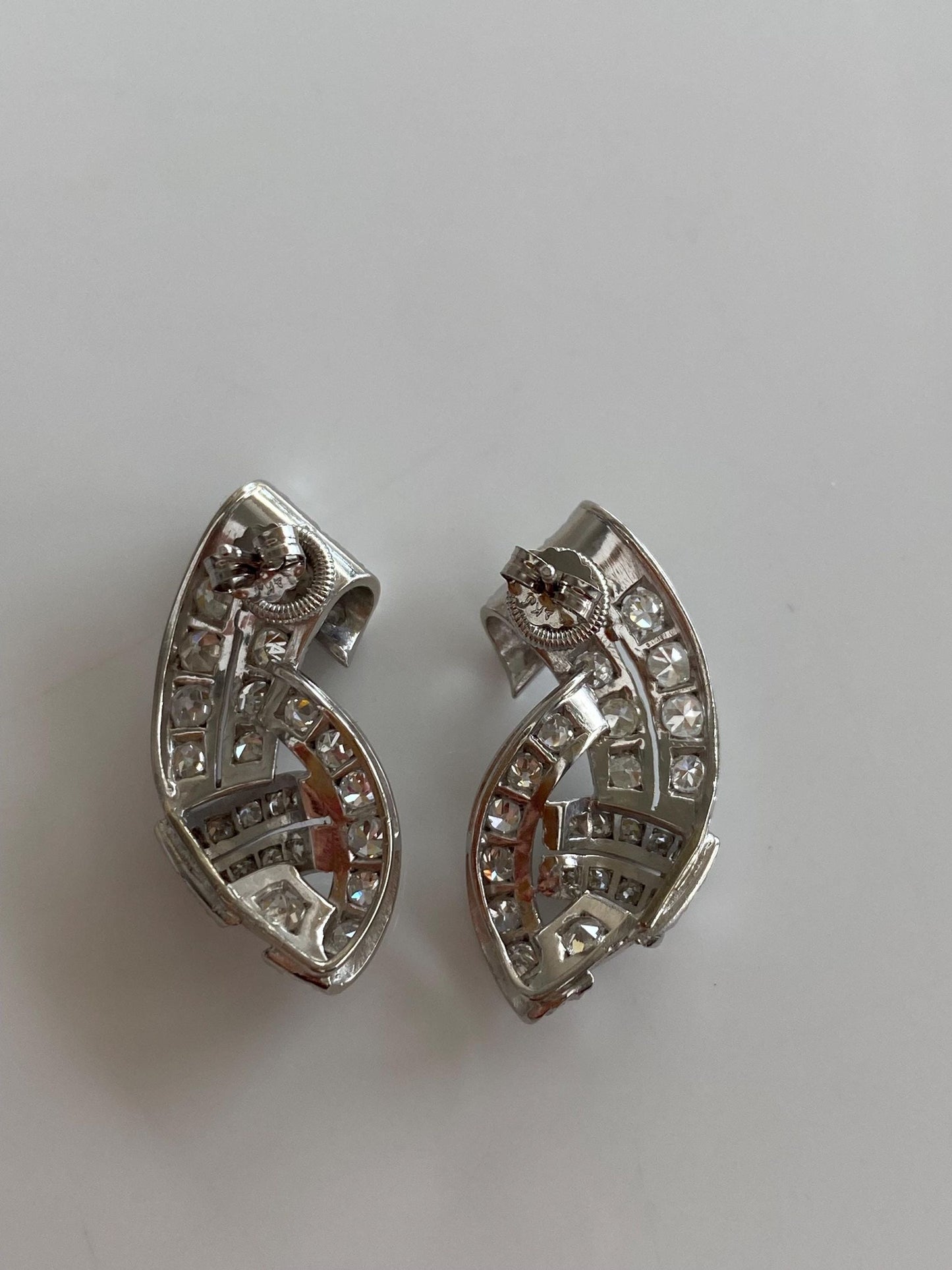 Vintage Solid Platinum Diamond Twist Drop Earrings