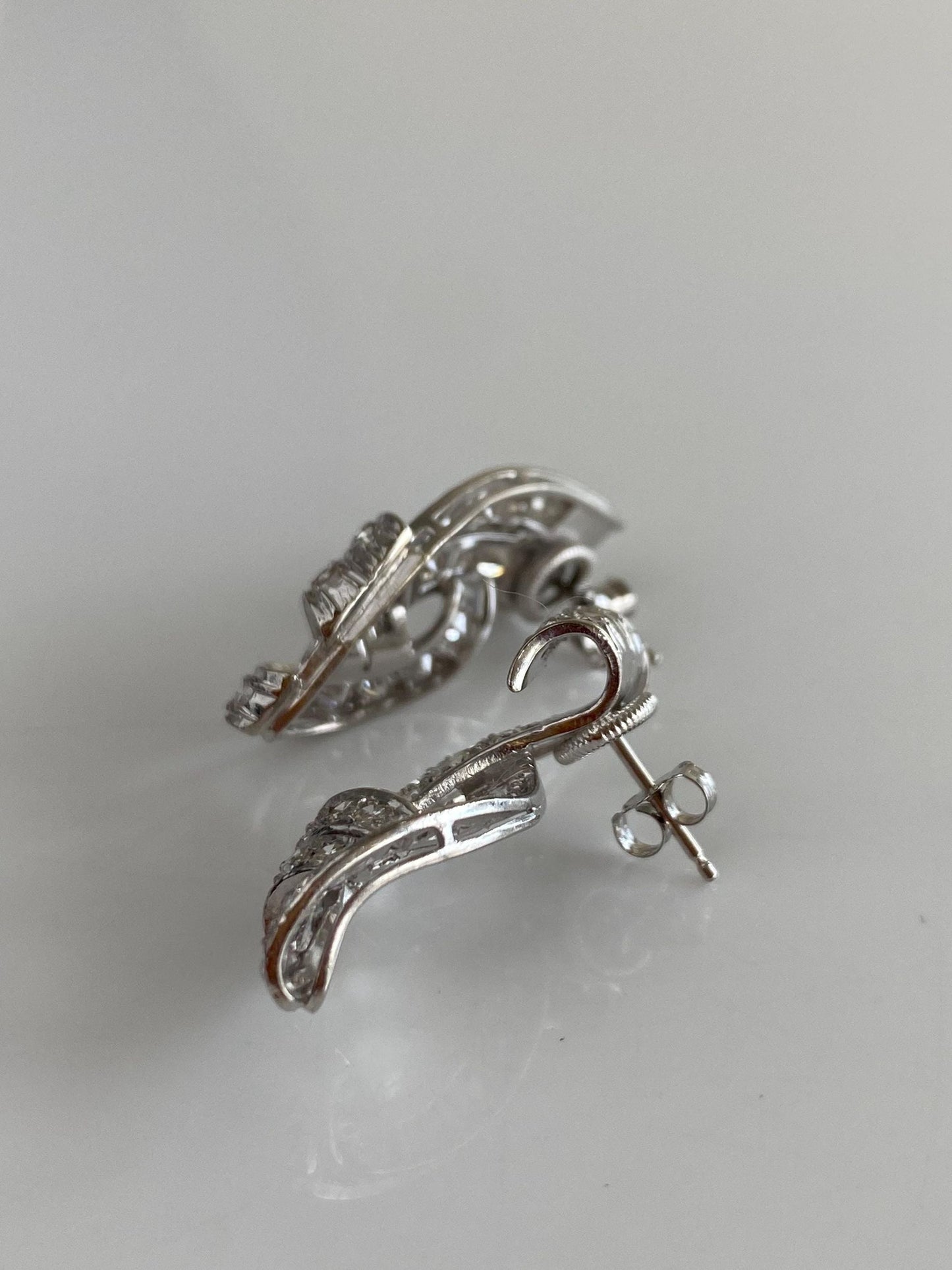 Vintage Solid Platinum Diamond Twist Drop Earrings