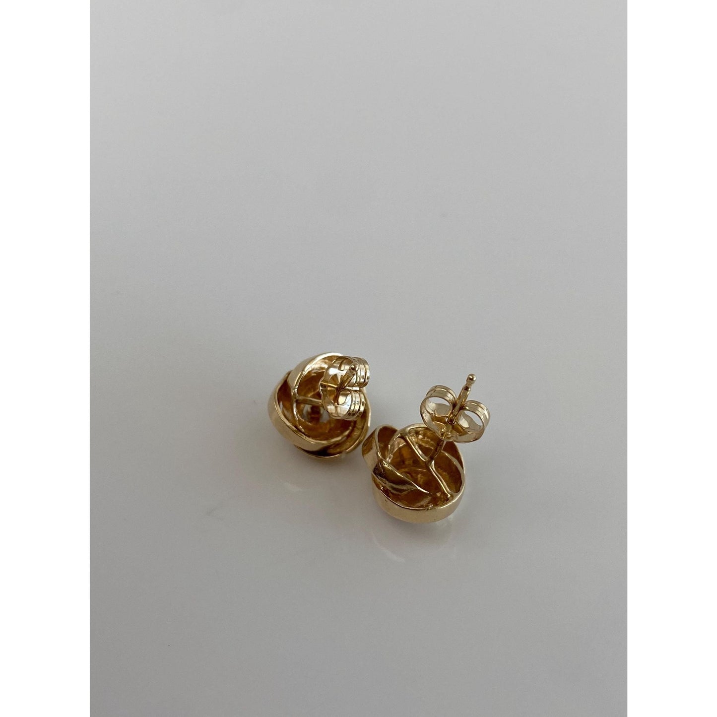 Vintage Solid 14k Yellow Gold Diamond Knot Stud Earrings