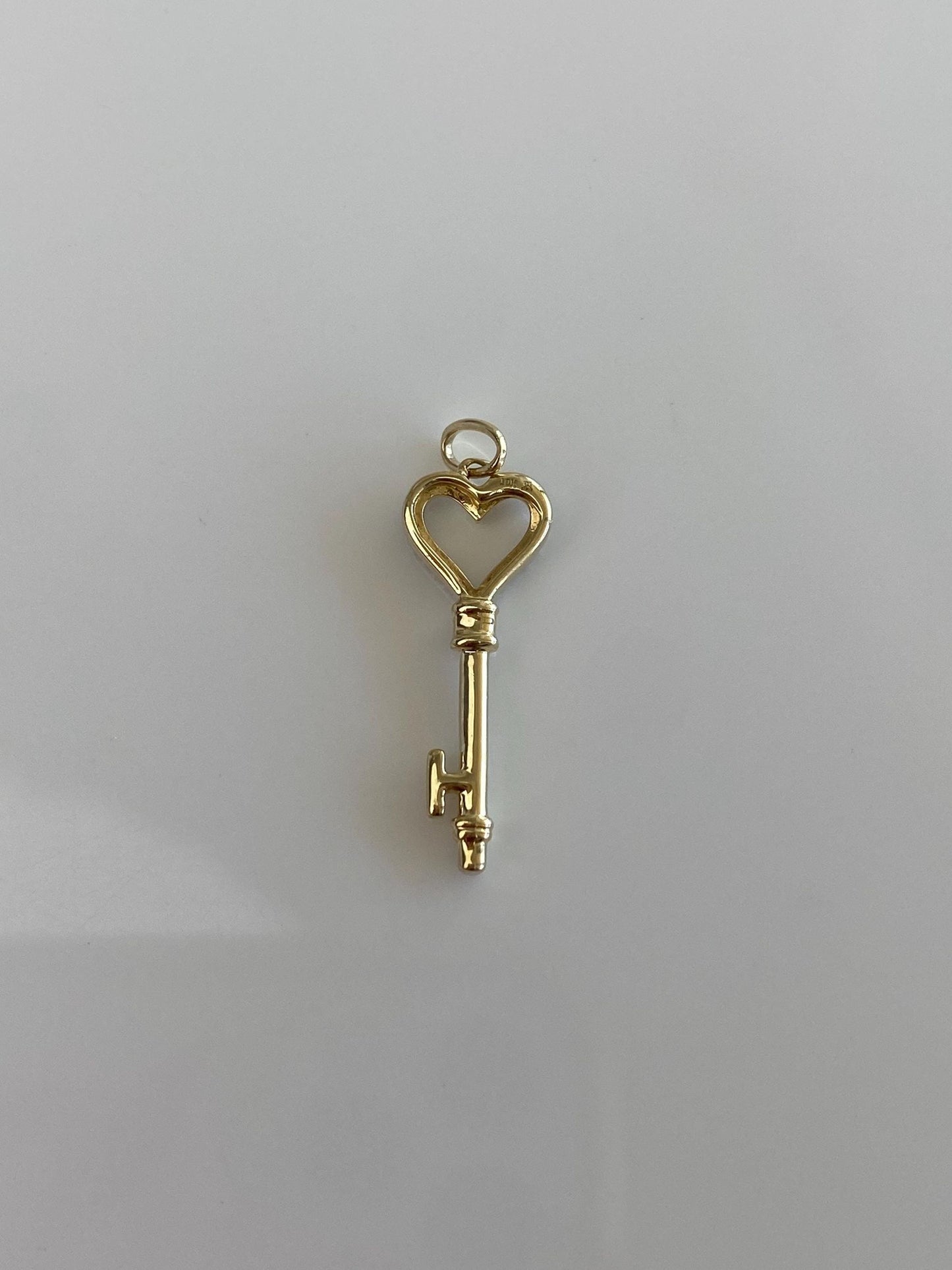 Vintage Solid 10k White & Yellow Gold Diamond Heart Key Charm