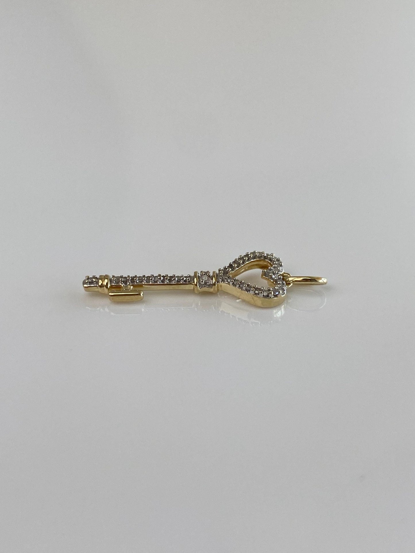 Vintage Solid 10k White & Yellow Gold Diamond Heart Key Charm