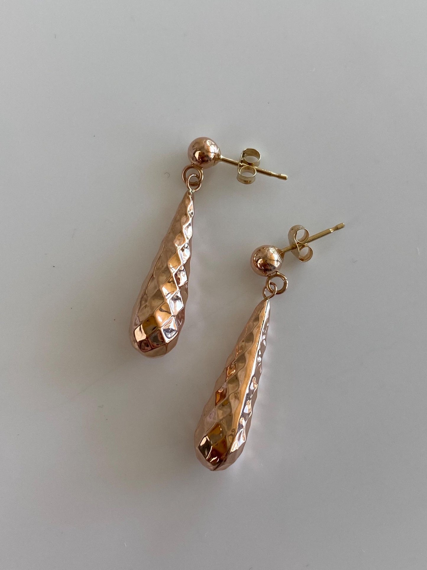 Vintage 14k Rose Gold Faceted Teardrop Dangle Stud Earrings