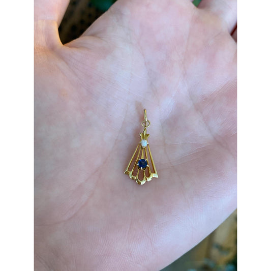 Vintage Solid 10k Yellow Gold Blue Cubic Zirconia Pearl Stick Pin Conversion Charm