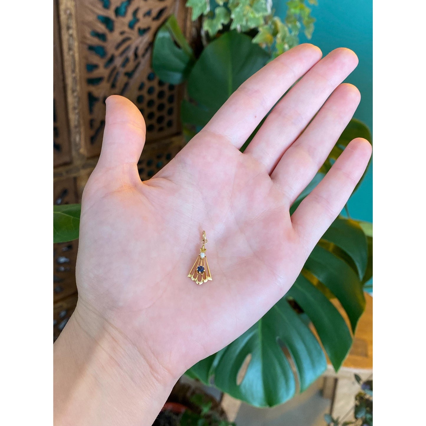 Vintage Solid 10k Yellow Gold Blue Cubic Zirconia Pearl Stick Pin Conversion Charm