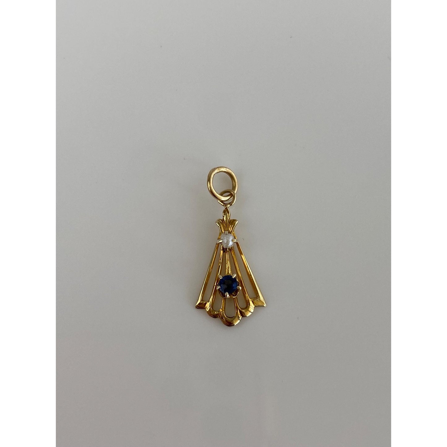 Vintage Solid 10k Yellow Gold Blue Cubic Zirconia Pearl Stick Pin Conversion Charm