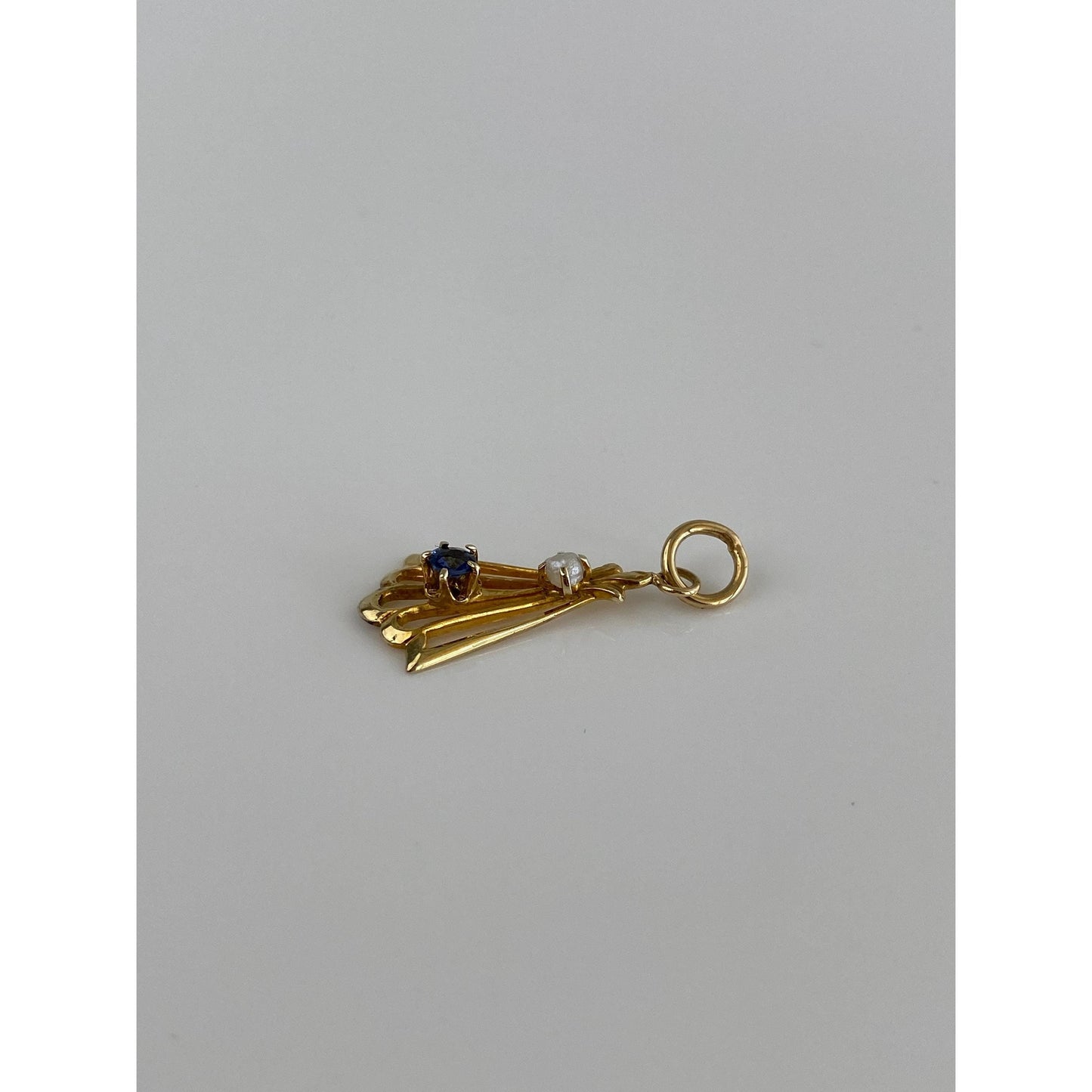 Vintage Solid 10k Yellow Gold Blue Cubic Zirconia Pearl Stick Pin Conversion Charm