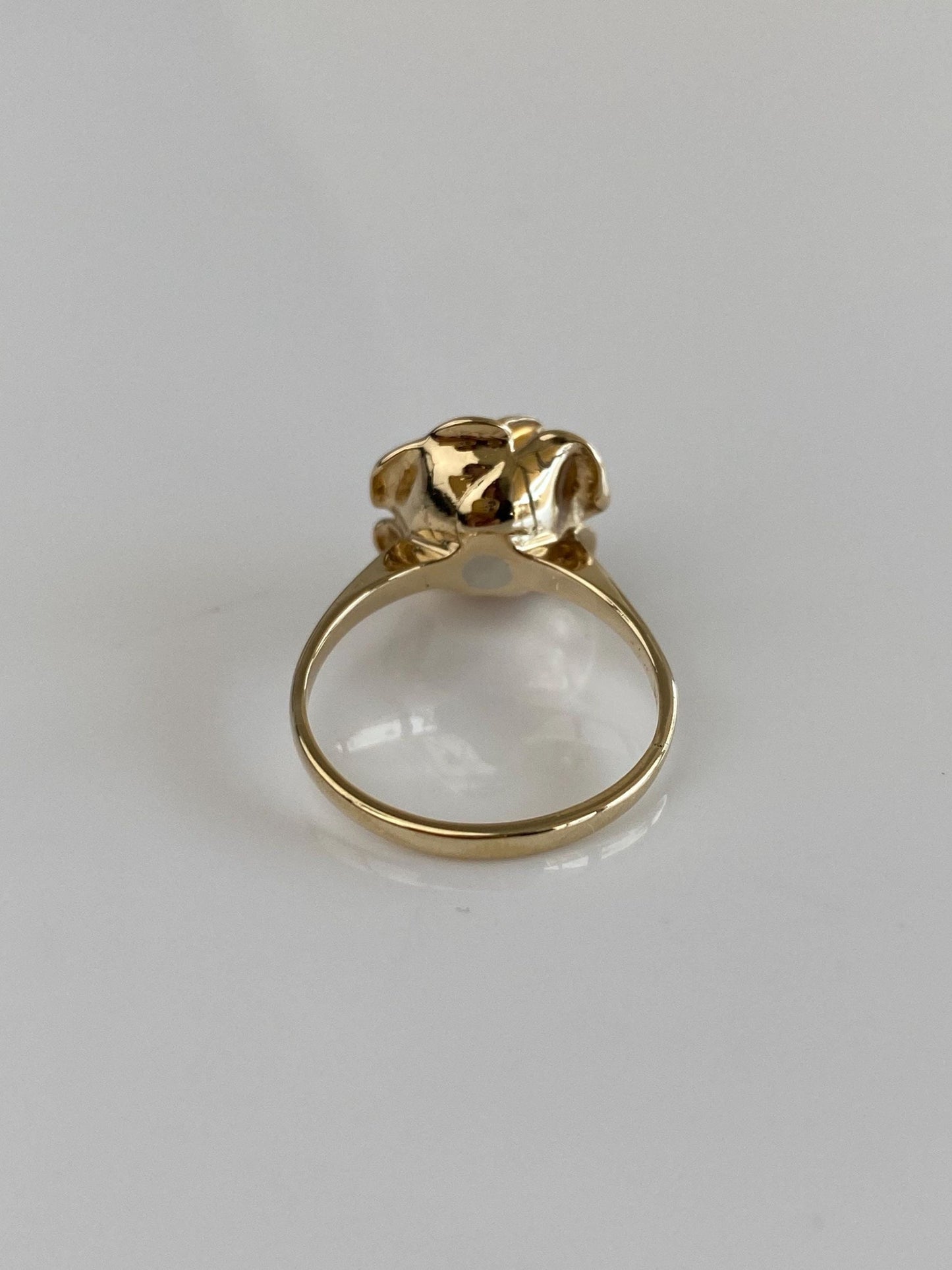 Vintage Solid 14k Yellow Gold Diamond Rose Ring - Size 7.25