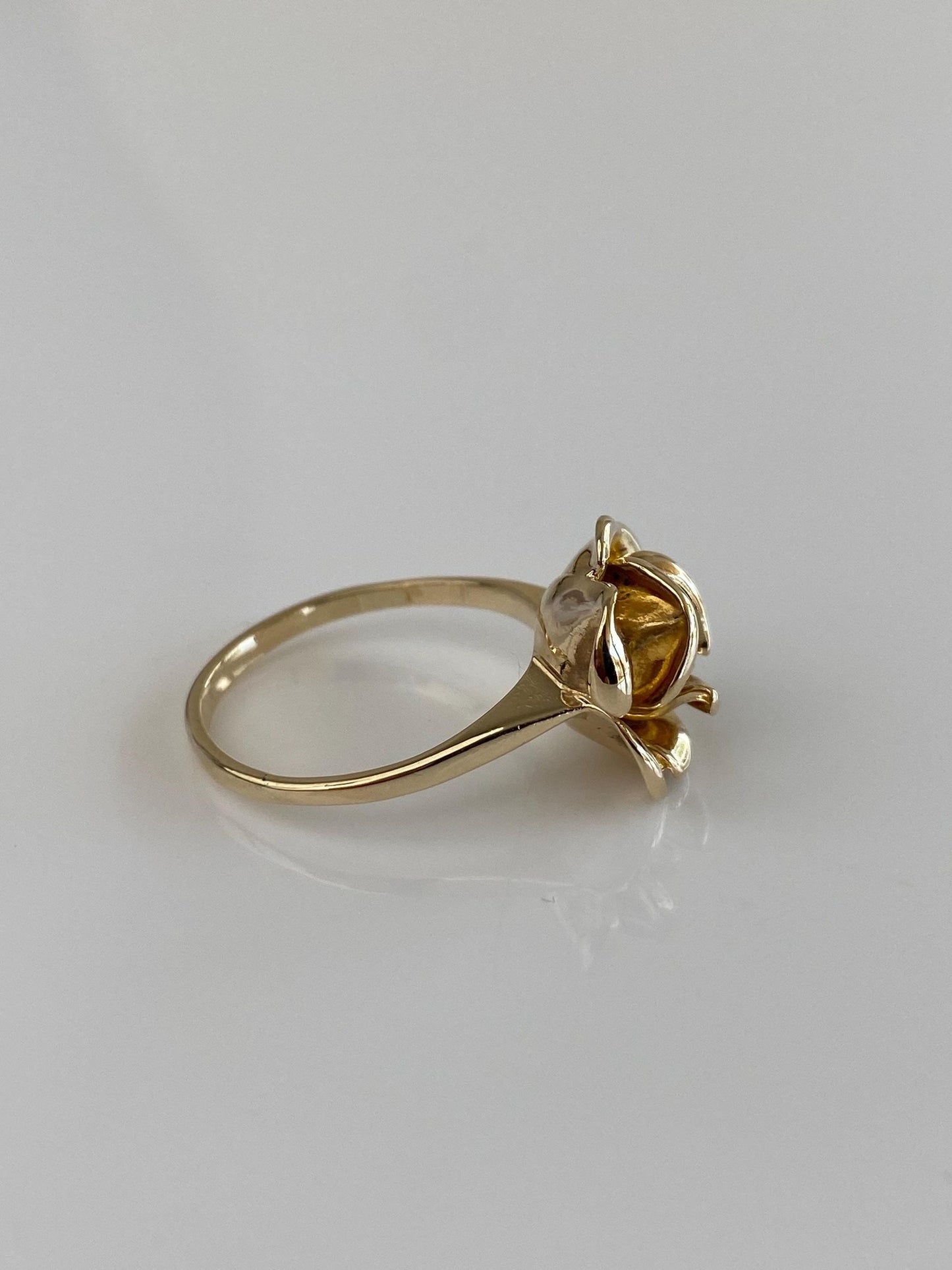 Vintage Solid 14k Yellow Gold Diamond Rose Ring - Size 7.25