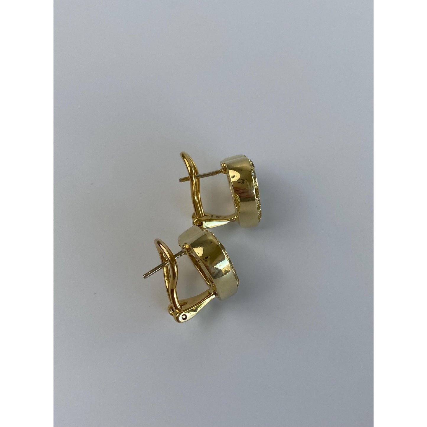 Vintage Solid 18k Yellow Gold Green Topaz Diamond Shaker Heart Stud Earrings