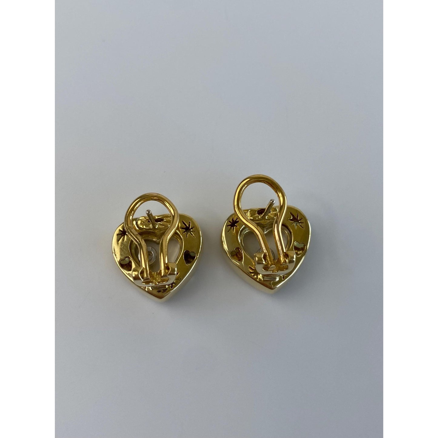 Vintage Solid 18k Yellow Gold Green Topaz Diamond Shaker Heart Stud Earrings