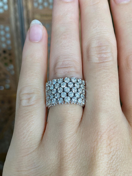 Birks Solid 18k White Gold Diamonds Flexible Ring Band - Size 6.5