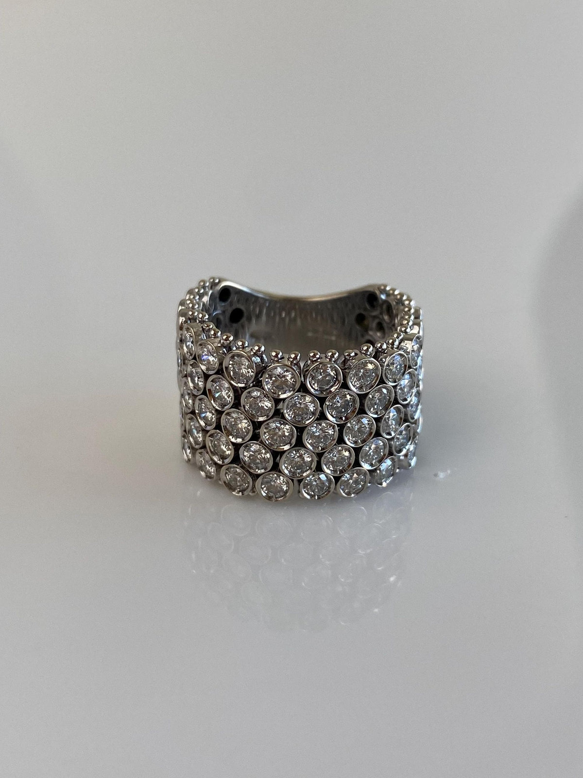 Birks Solid 18k White Gold Diamonds Flexible Ring Band - Size 6.5