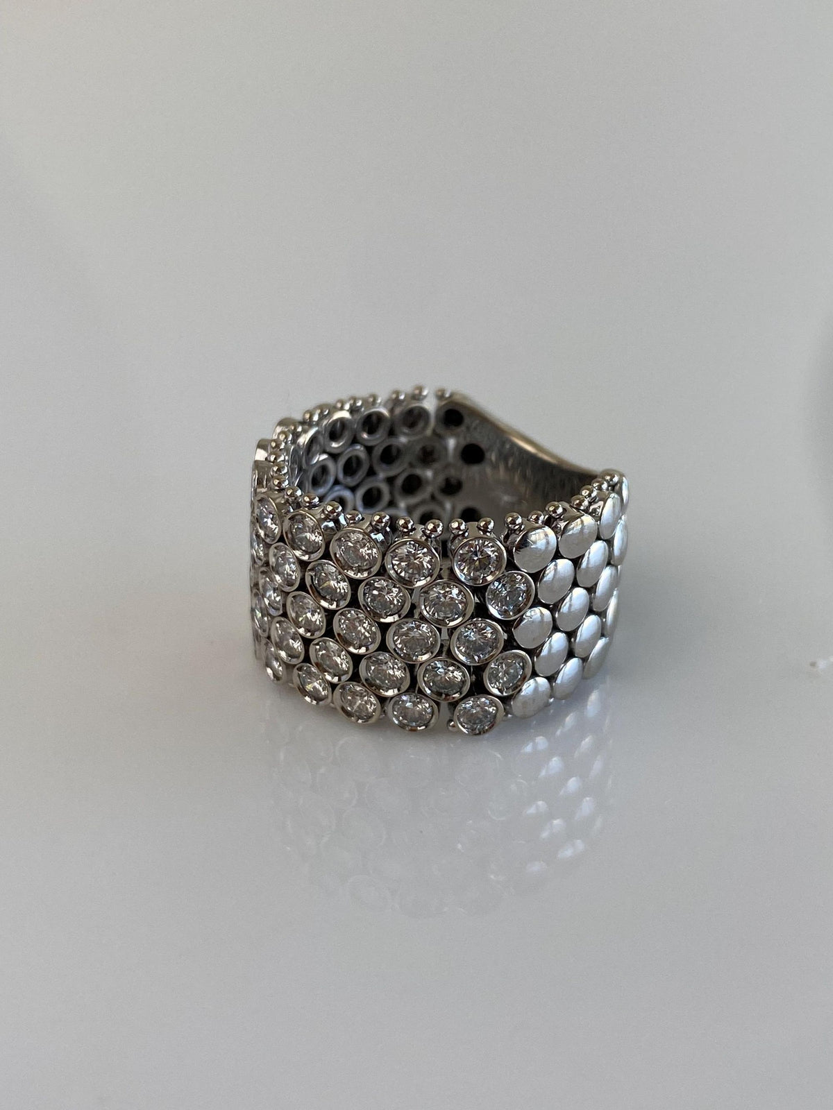 Birks Solid 18k White Gold Diamonds Flexible Ring Band - Size 6.5