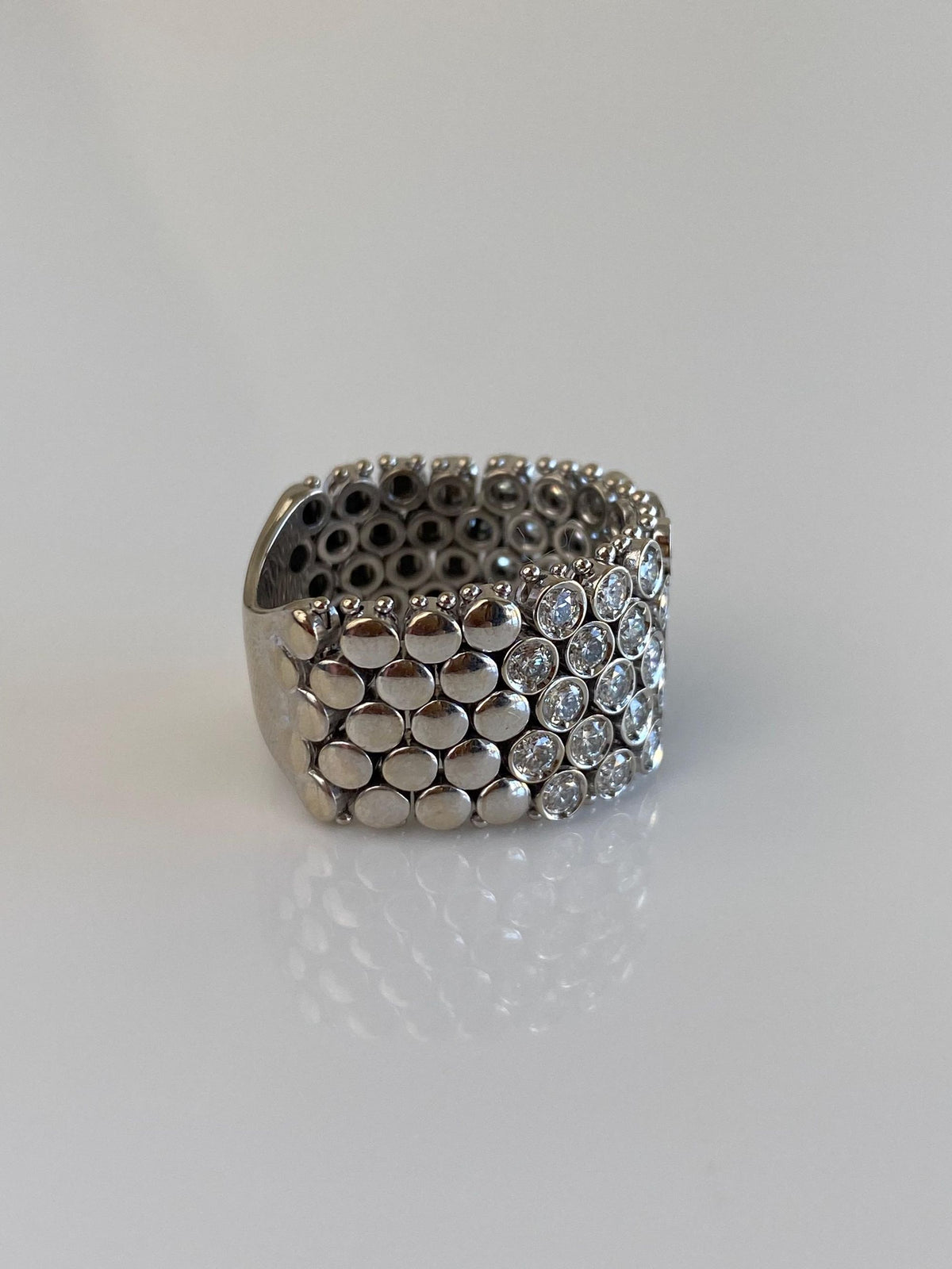 Birks Solid 18k White Gold Diamonds Flexible Ring Band - Size 6.5