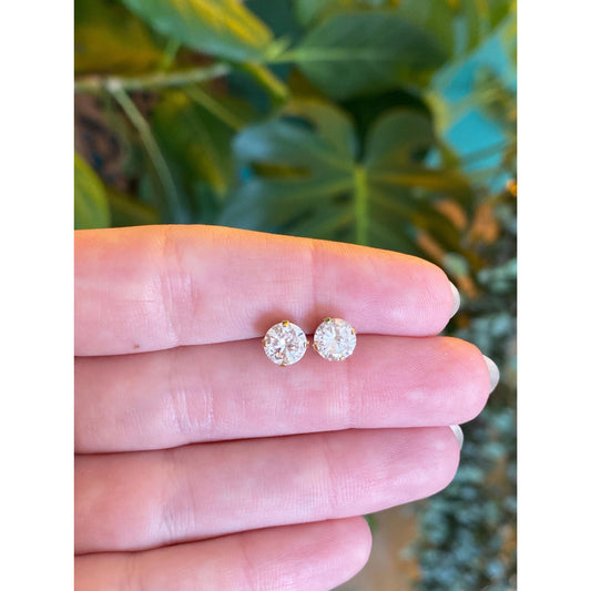 Solid 14k Yellow Gold Cubic Zirconia Stud Earrings