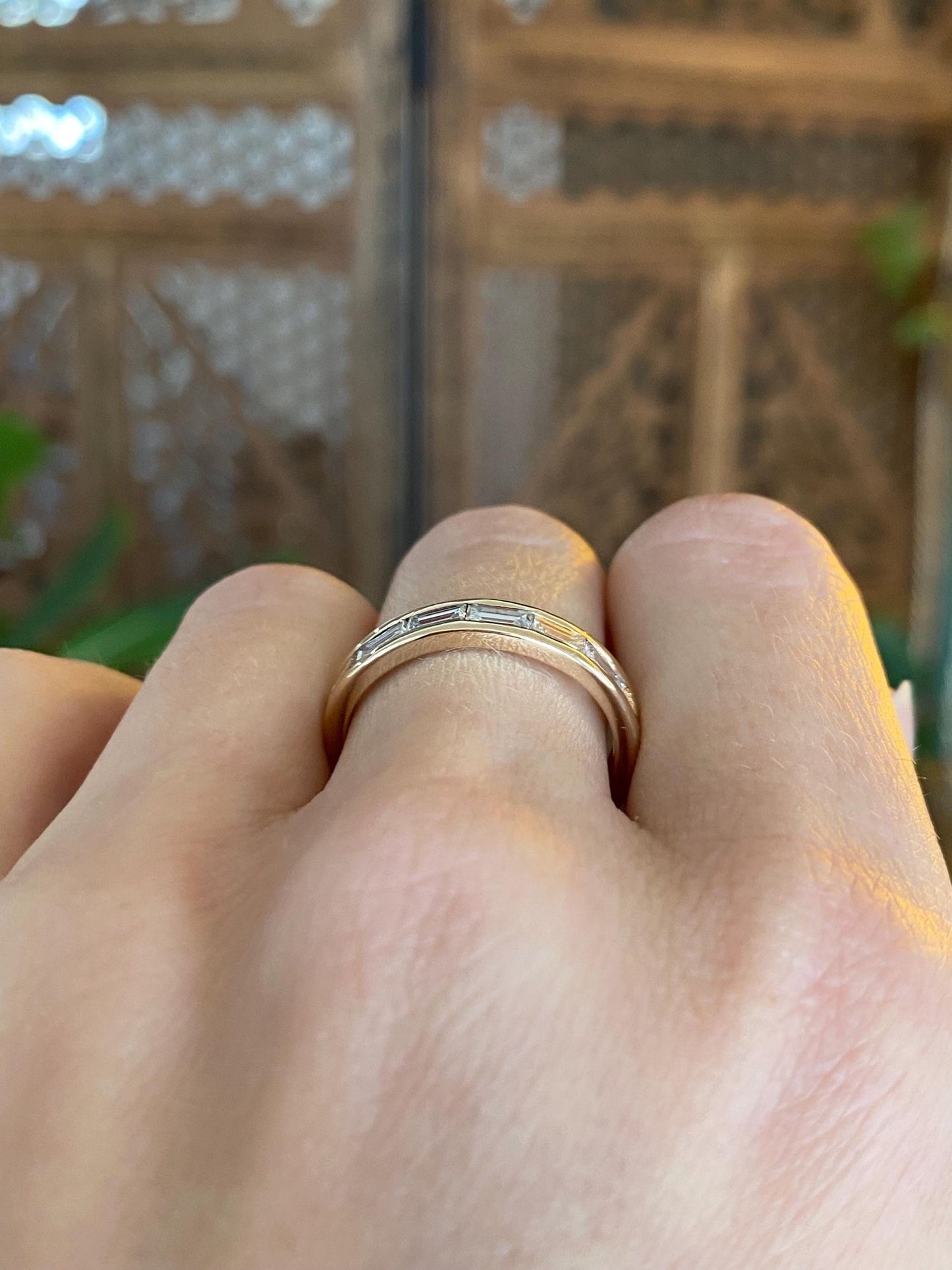 Vintage Solid 14k Yellow Gold Baguette Diamond Ring Band - Size 7.25