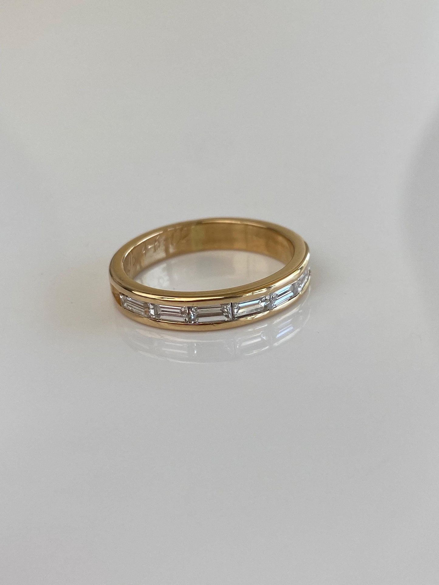 Vintage Solid 14k Yellow Gold Baguette Diamond Ring Band - Size 7.25