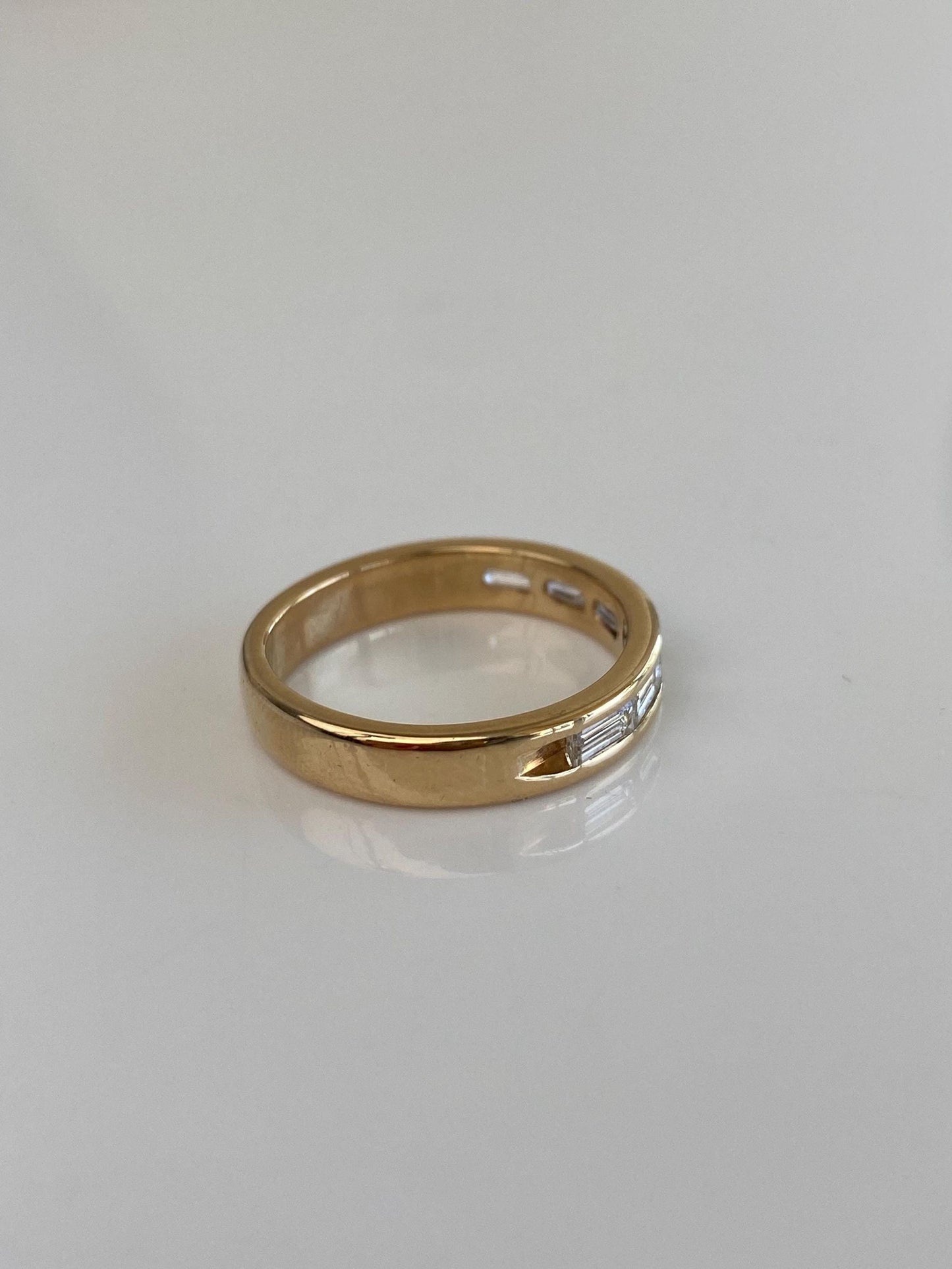 Vintage Solid 14k Yellow Gold Baguette Diamond Ring Band - Size 7.25