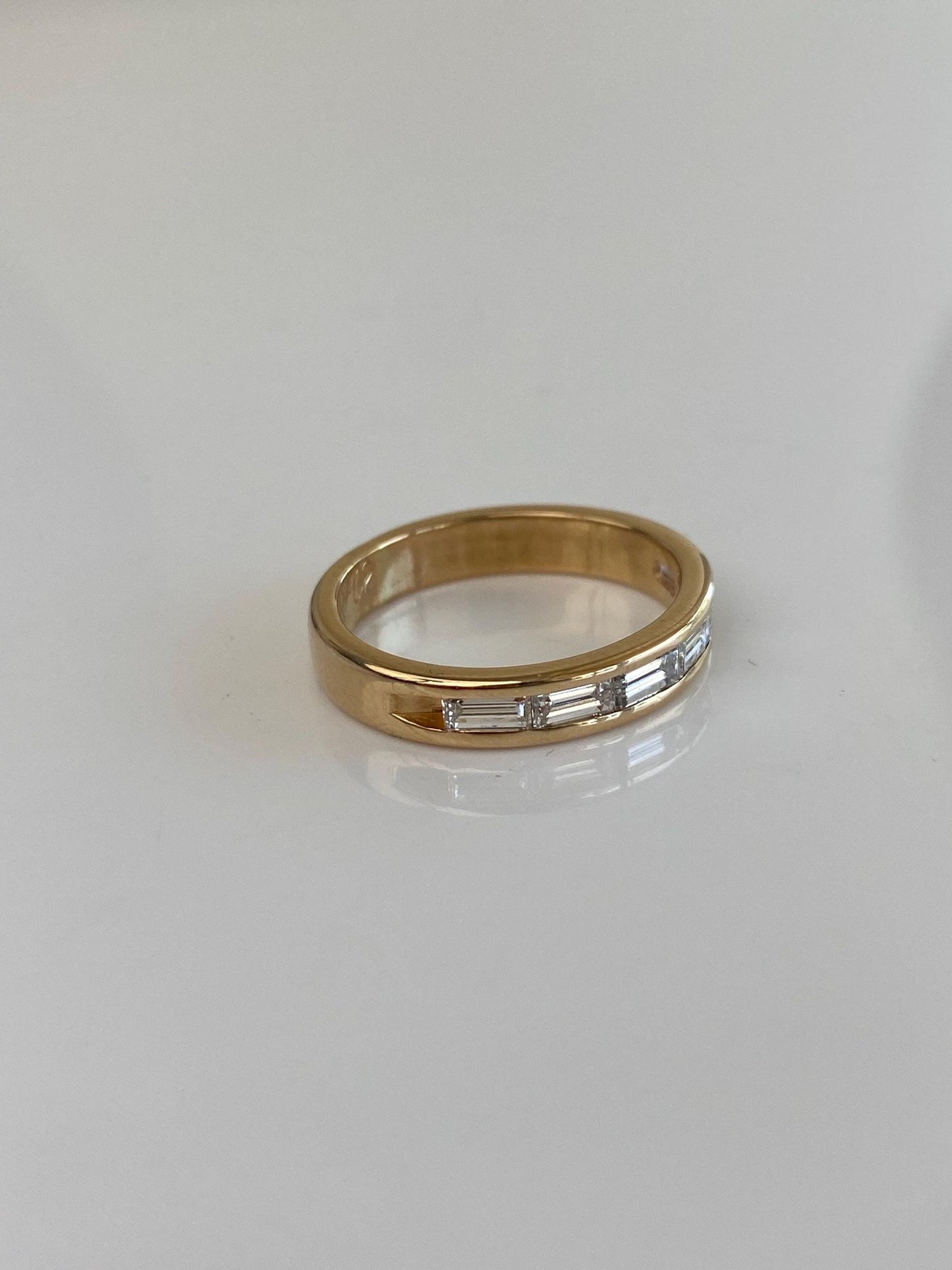 Vintage Solid 14k Yellow Gold Baguette Diamond Ring Band - Size 7.25