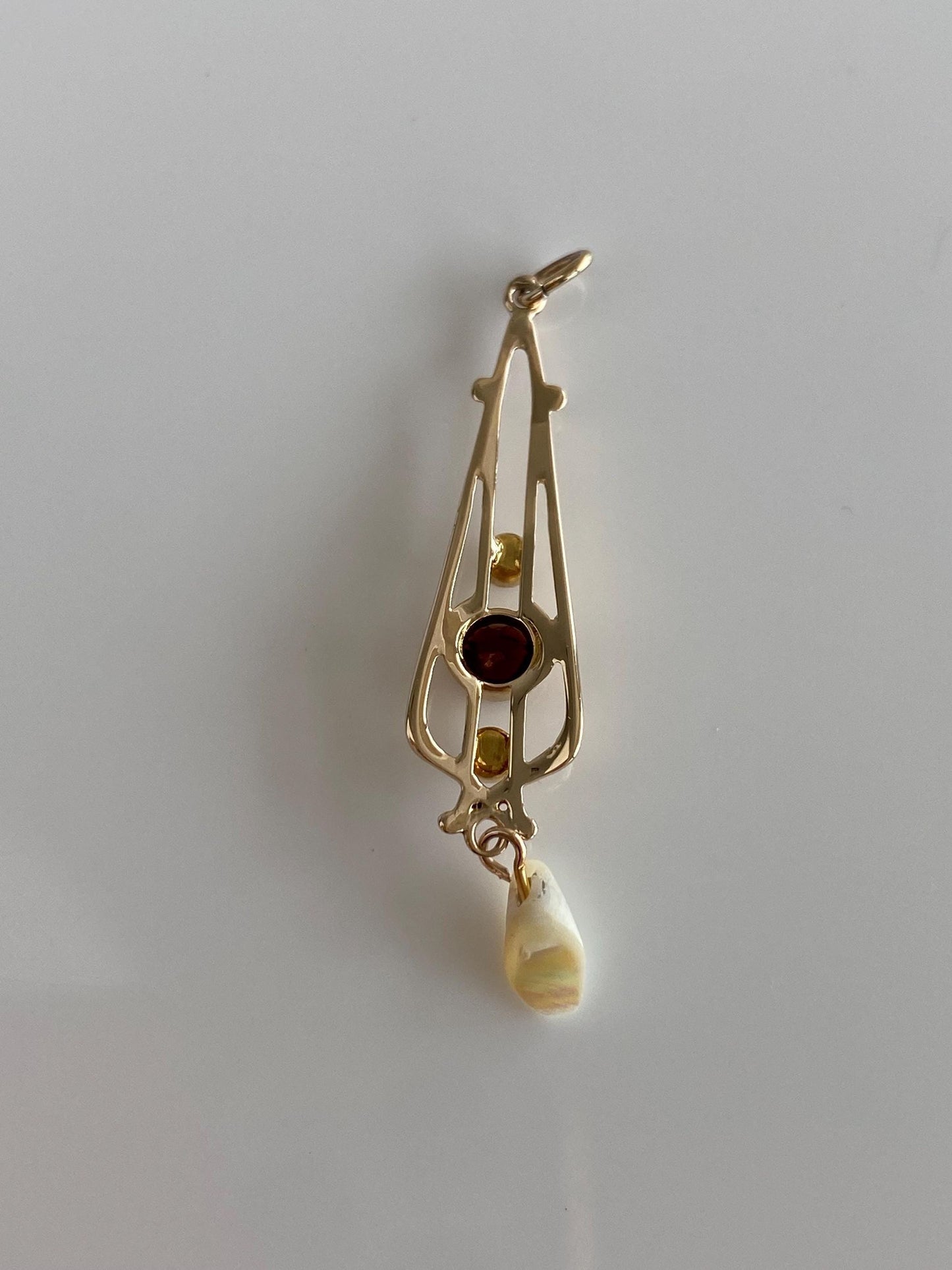 Vintage Solid 10k Yellow Gold Garnet Seed Pearls Freeform Pearl Dangle Charm
