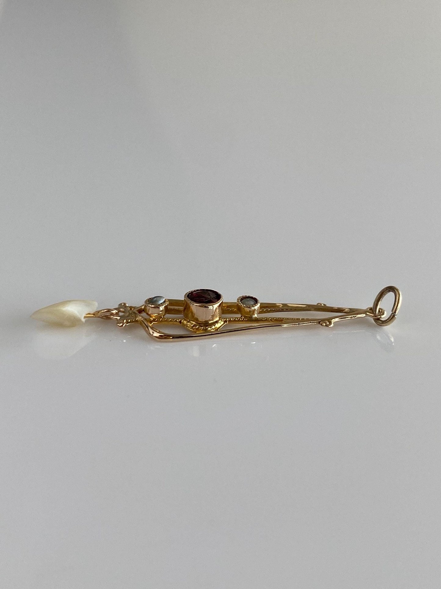 Vintage Solid 10k Yellow Gold Garnet Seed Pearls Freeform Pearl Dangle Charm