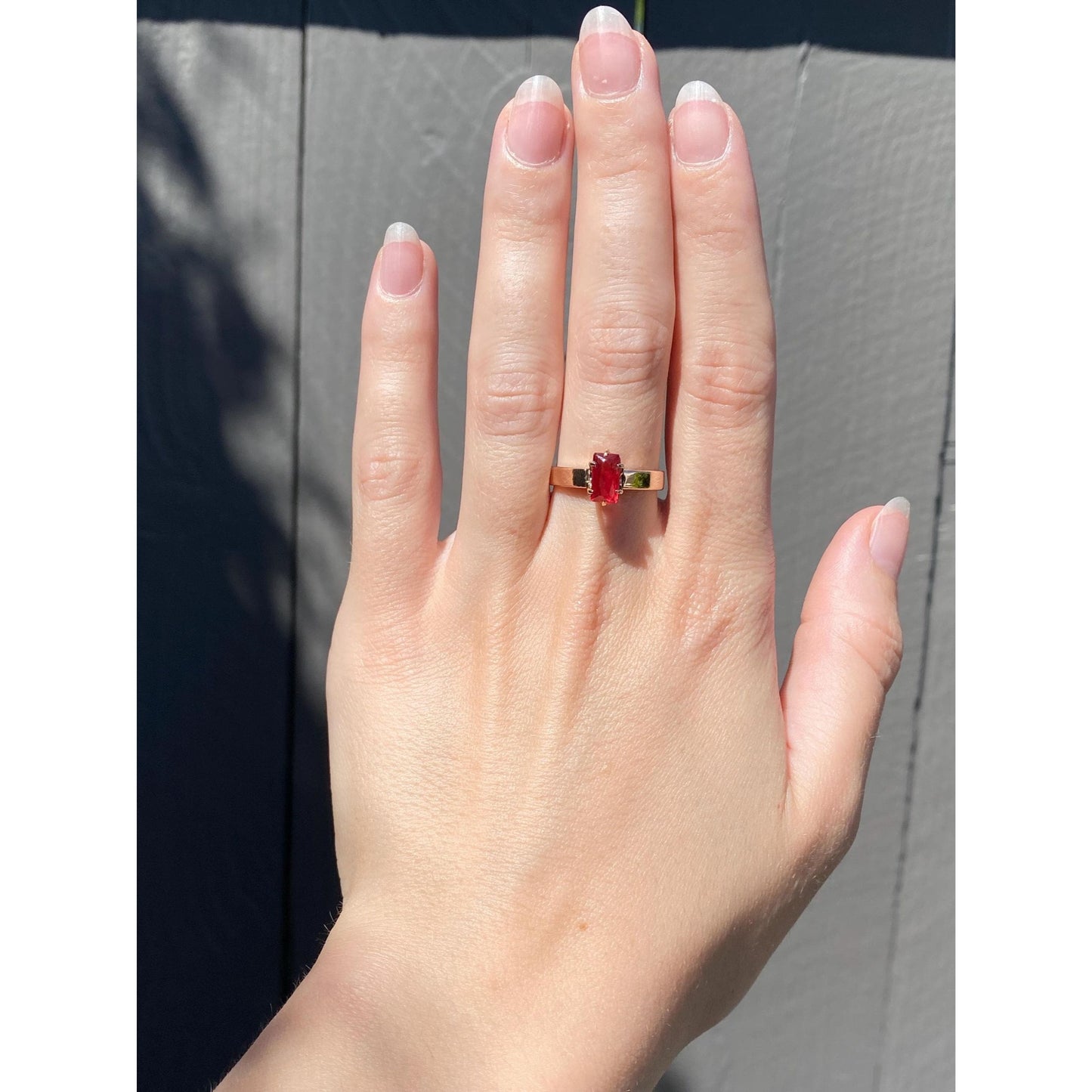 Vintage Solid 9k Rosey Gold Red Cubic Zirconia Ring - Size 7