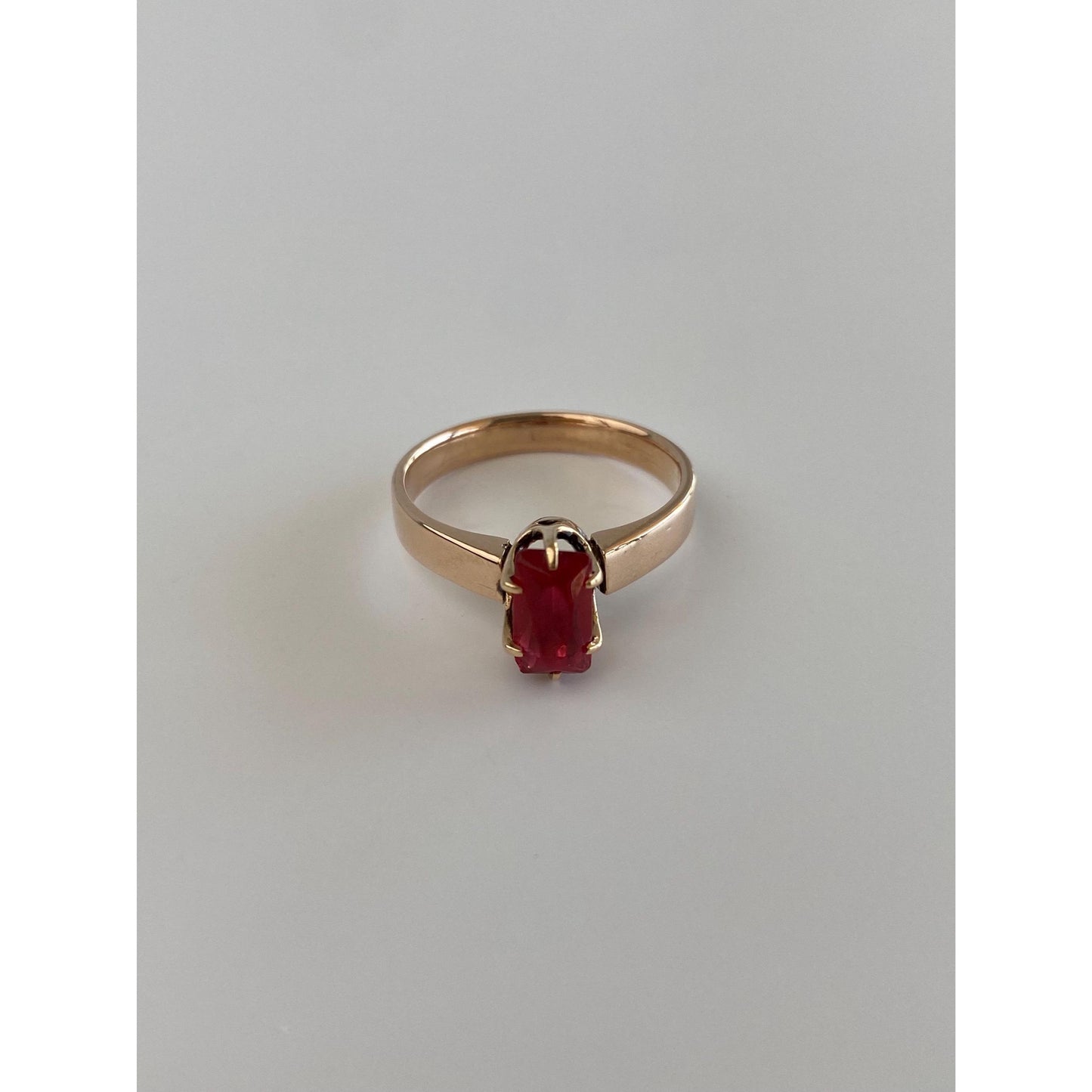Vintage Solid 9k Rosey Gold Red Cubic Zirconia Ring - Size 7