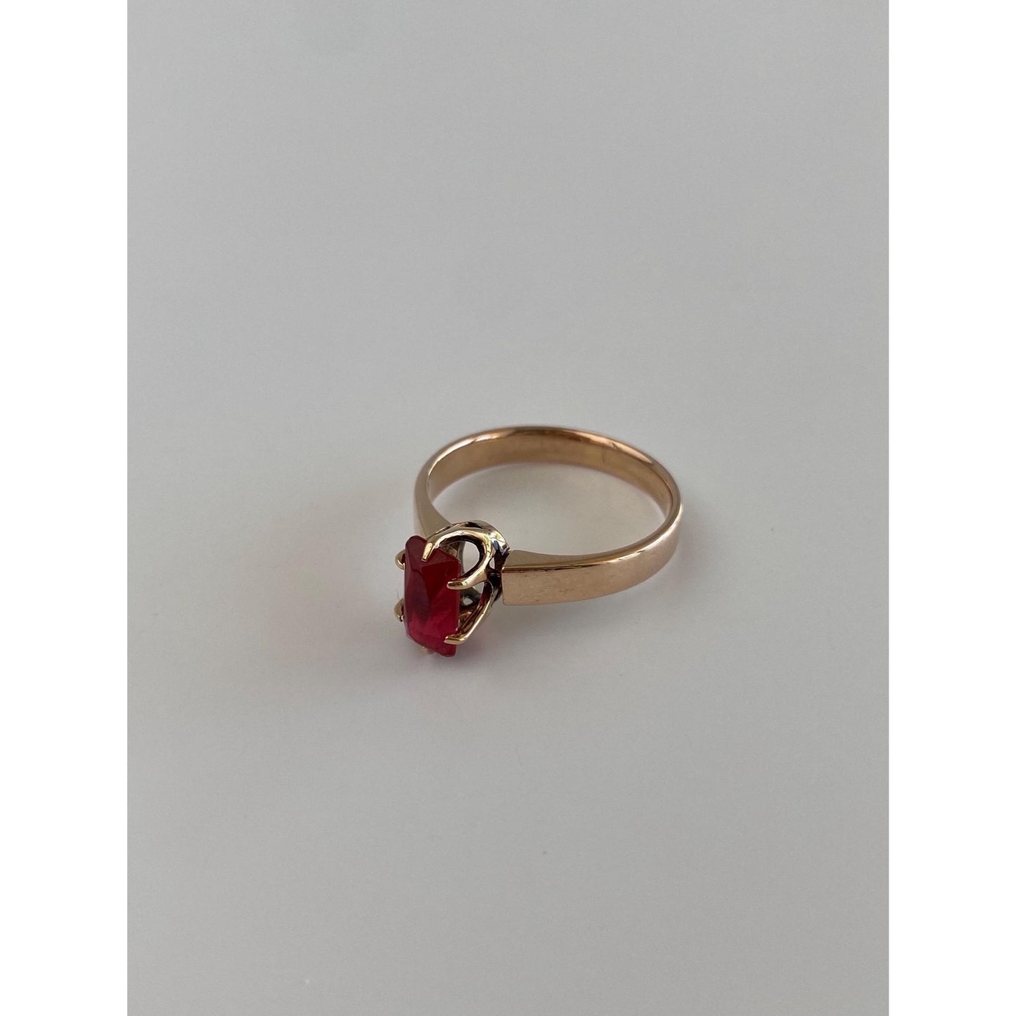 Vintage Solid 9k Rosey Gold Red Cubic Zirconia Ring - Size 7