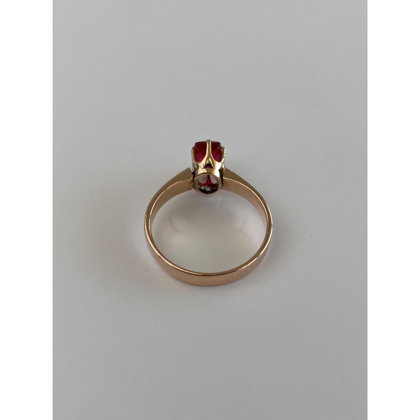 Vintage Solid 9k Rosey Gold Red Cubic Zirconia Ring - Size 7