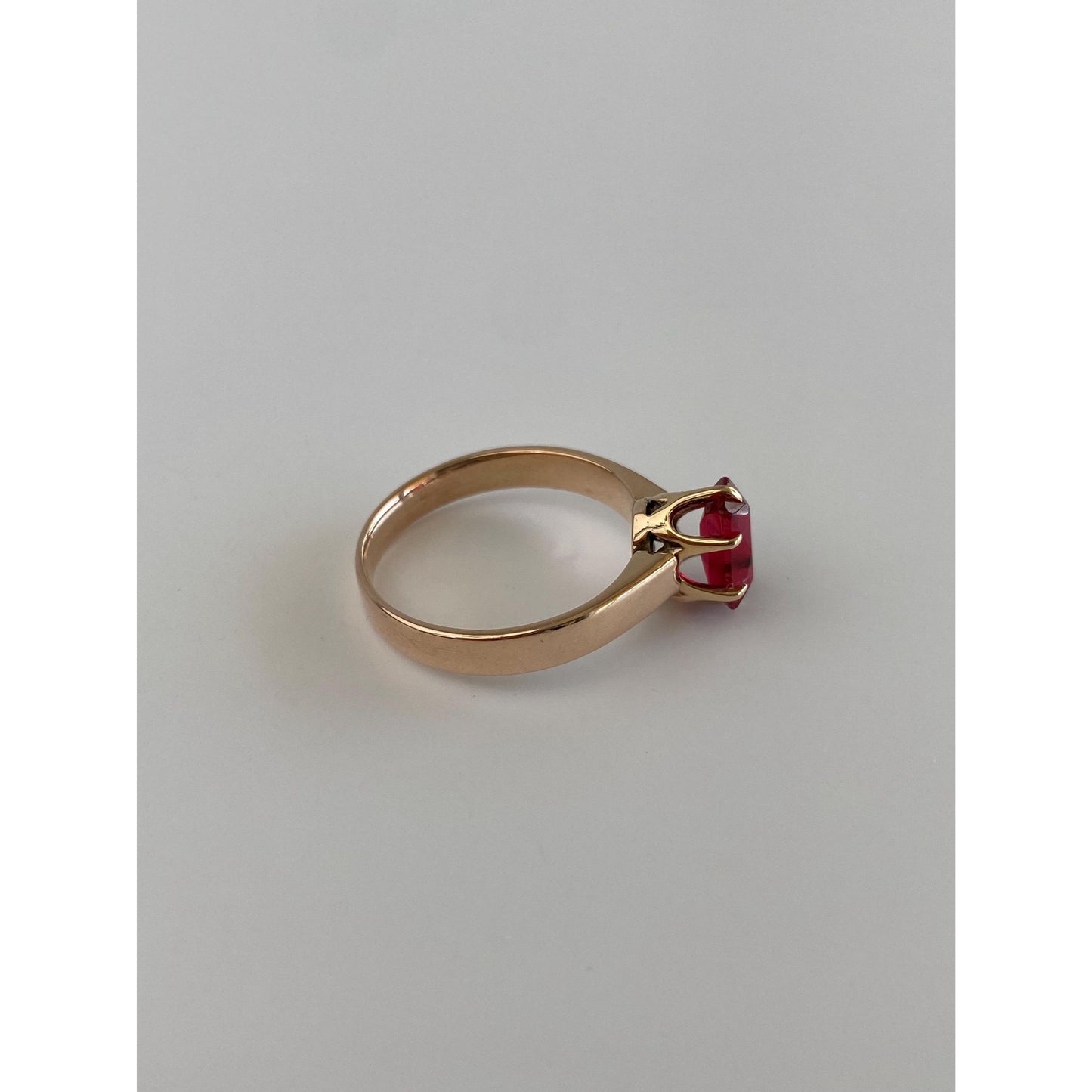 Vintage Solid 9k Rosey Gold Red Cubic Zirconia Ring - Size 7