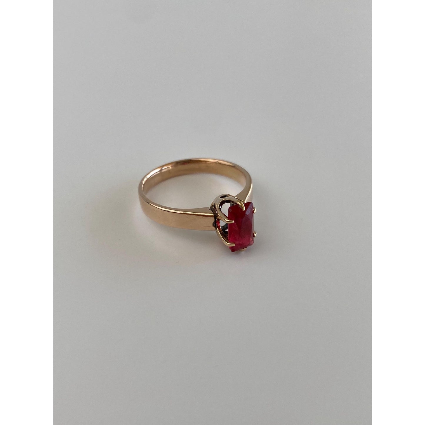 Vintage Solid 9k Rosey Gold Red Cubic Zirconia Ring - Size 7