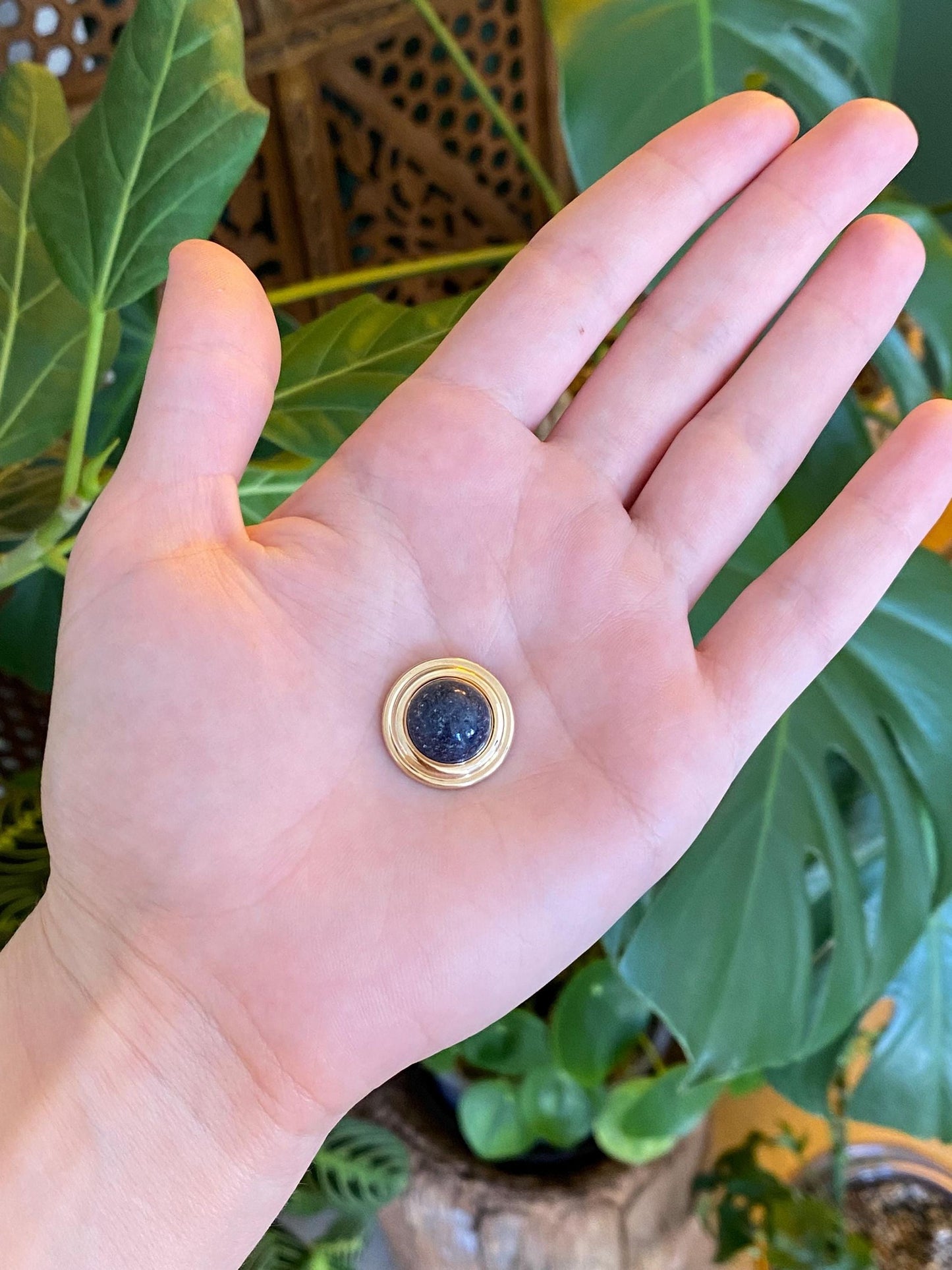 Vintage 14k Yellow Gold Blue Stone Slide Charm