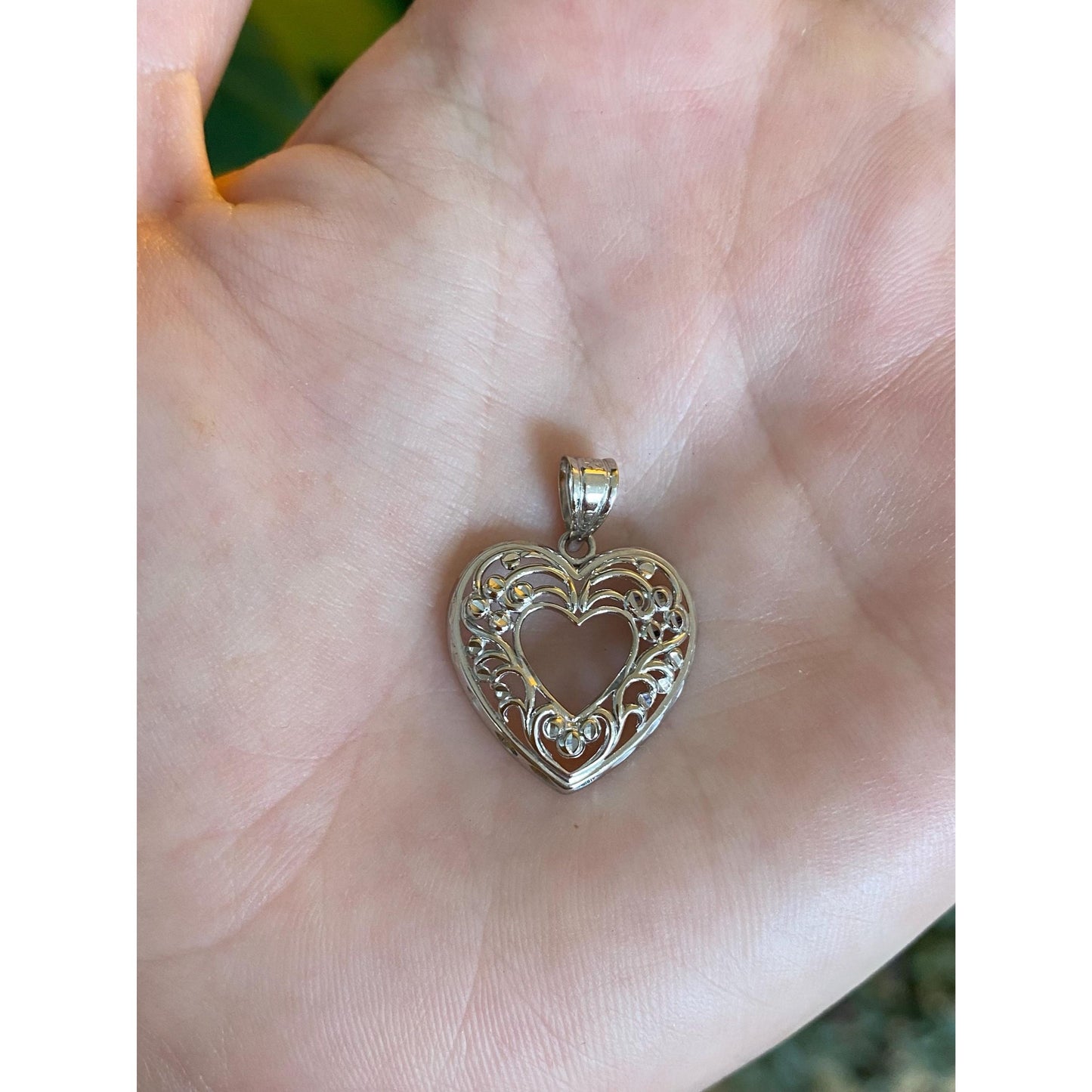 Solid 14k White Gold Open Work Heart Charm