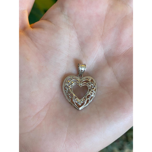 Solid 14k White Gold Open Work Heart Charm
