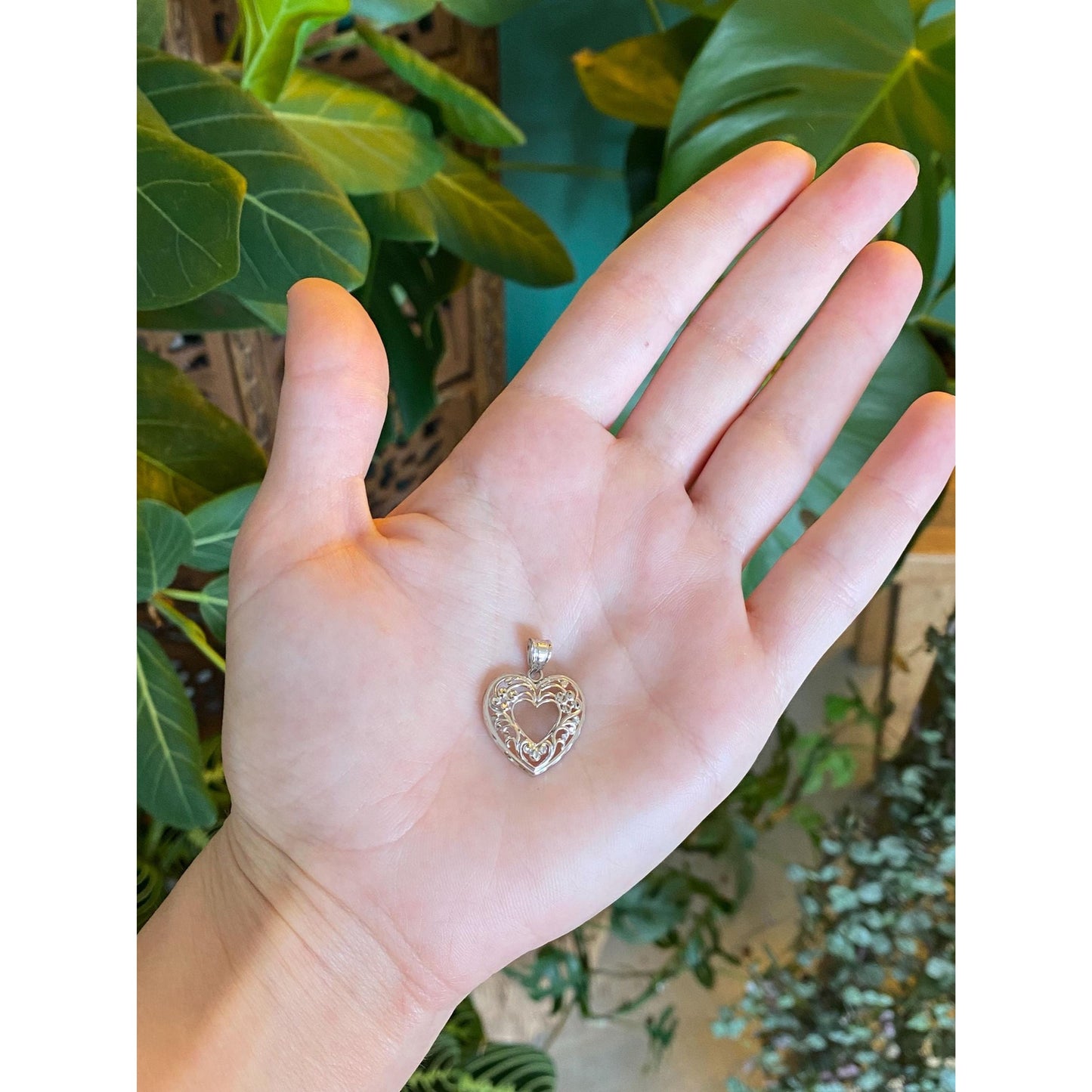 Solid 14k White Gold Open Work Heart Charm