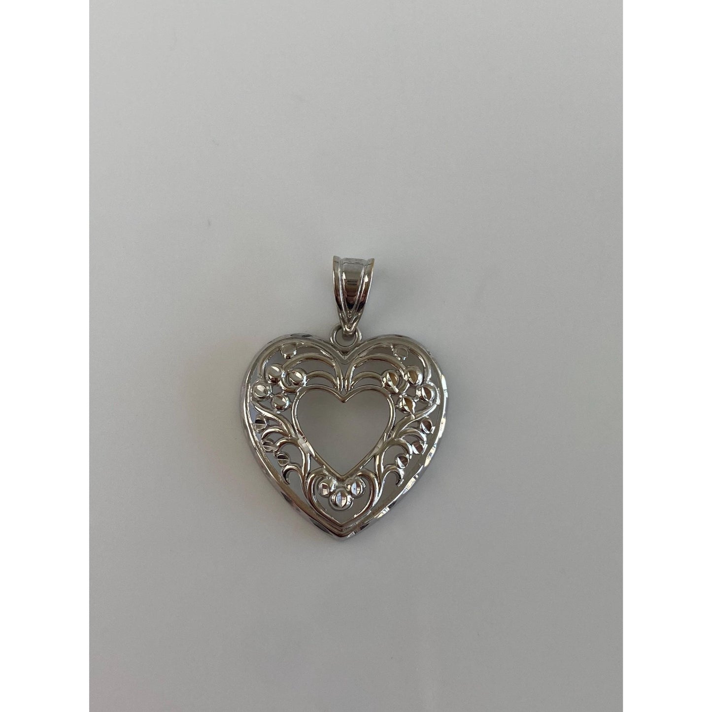 Solid 14k White Gold Open Work Heart Charm