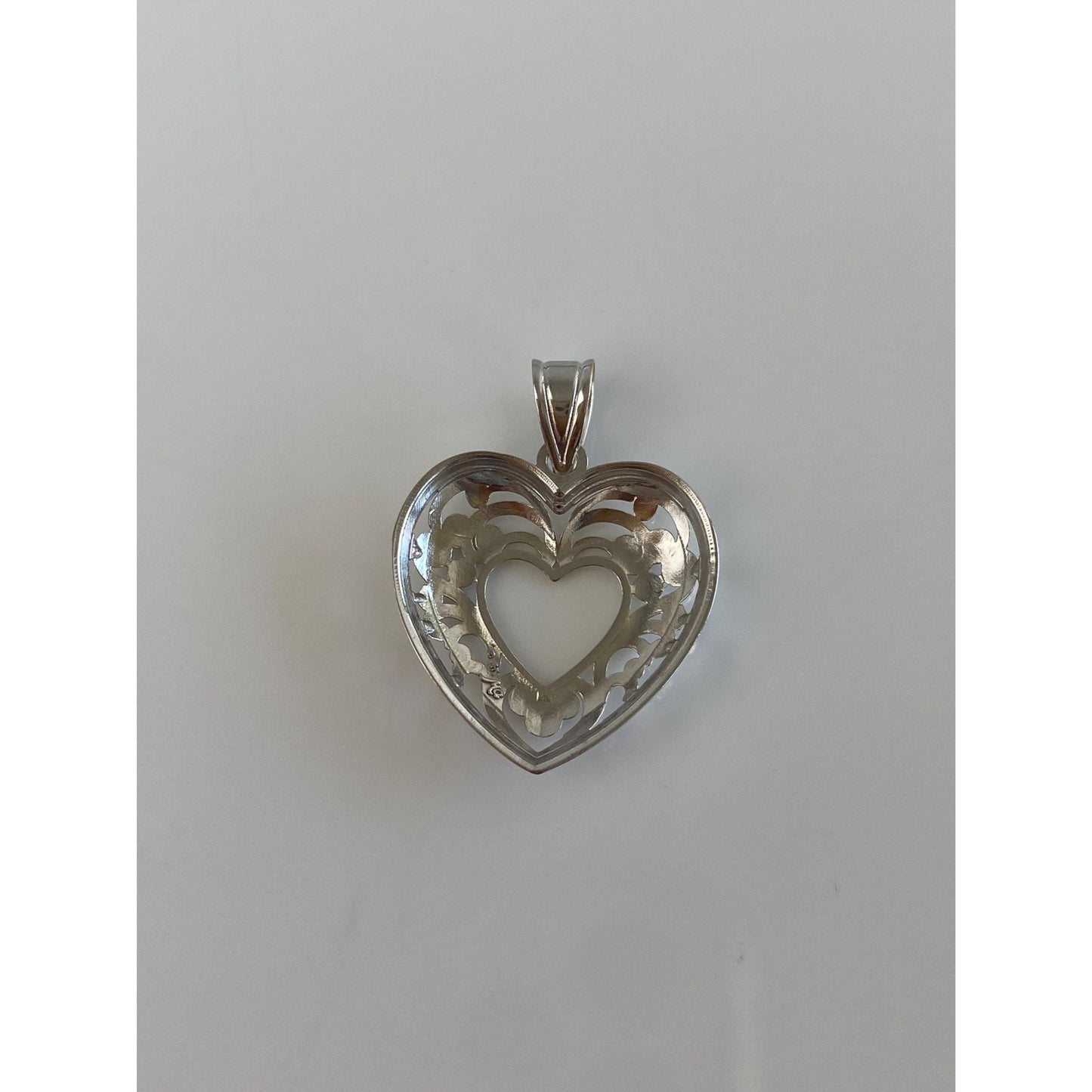 Solid 14k White Gold Open Work Heart Charm