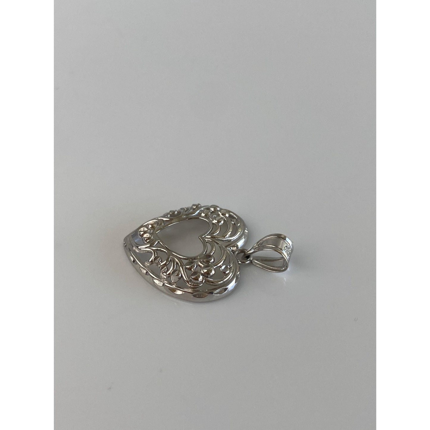 Solid 14k White Gold Open Work Heart Charm