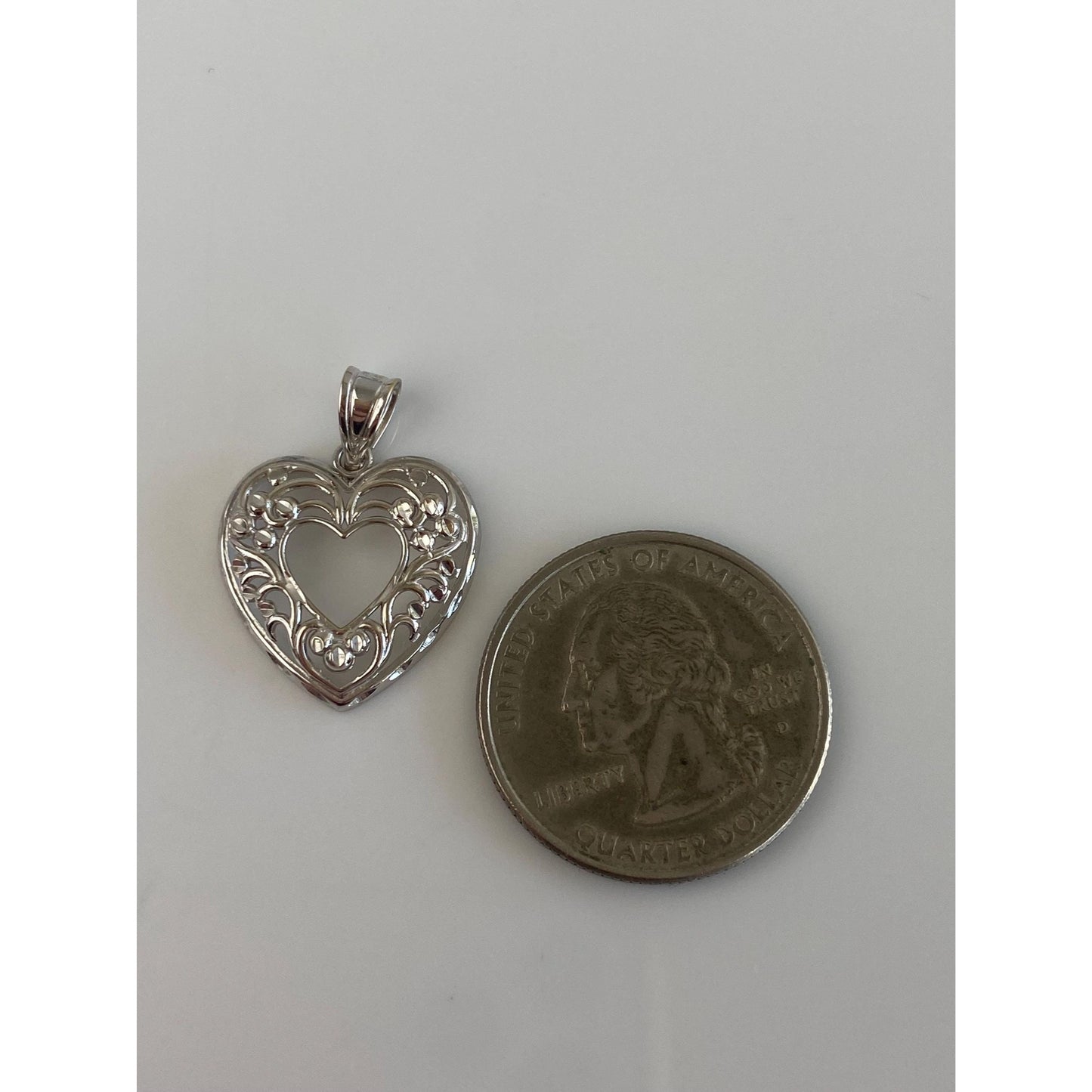 Solid 14k White Gold Open Work Heart Charm