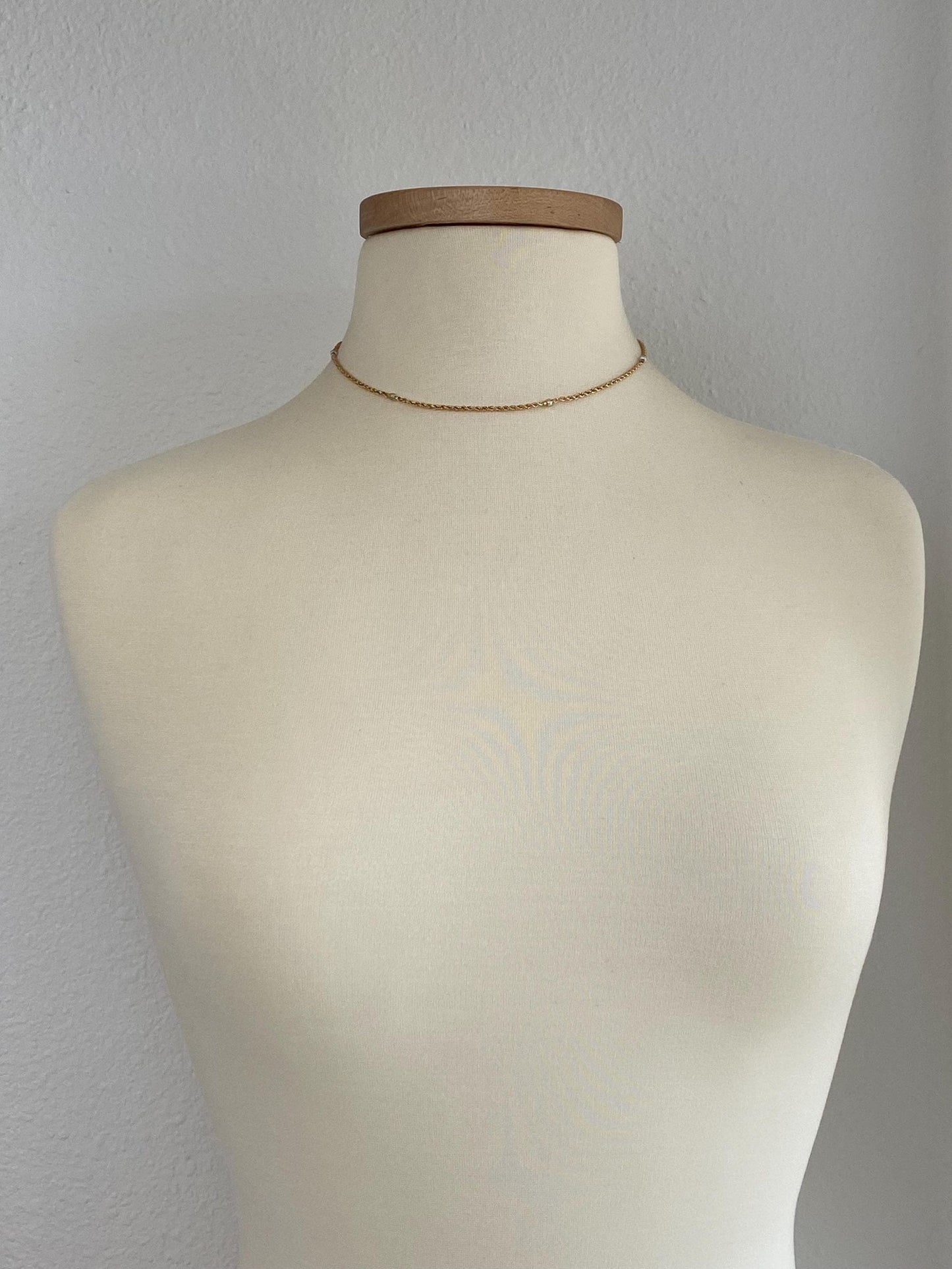 Vintage Solid 18k Yellow Gold Pearls Rope Chain Necklace - 16 inches