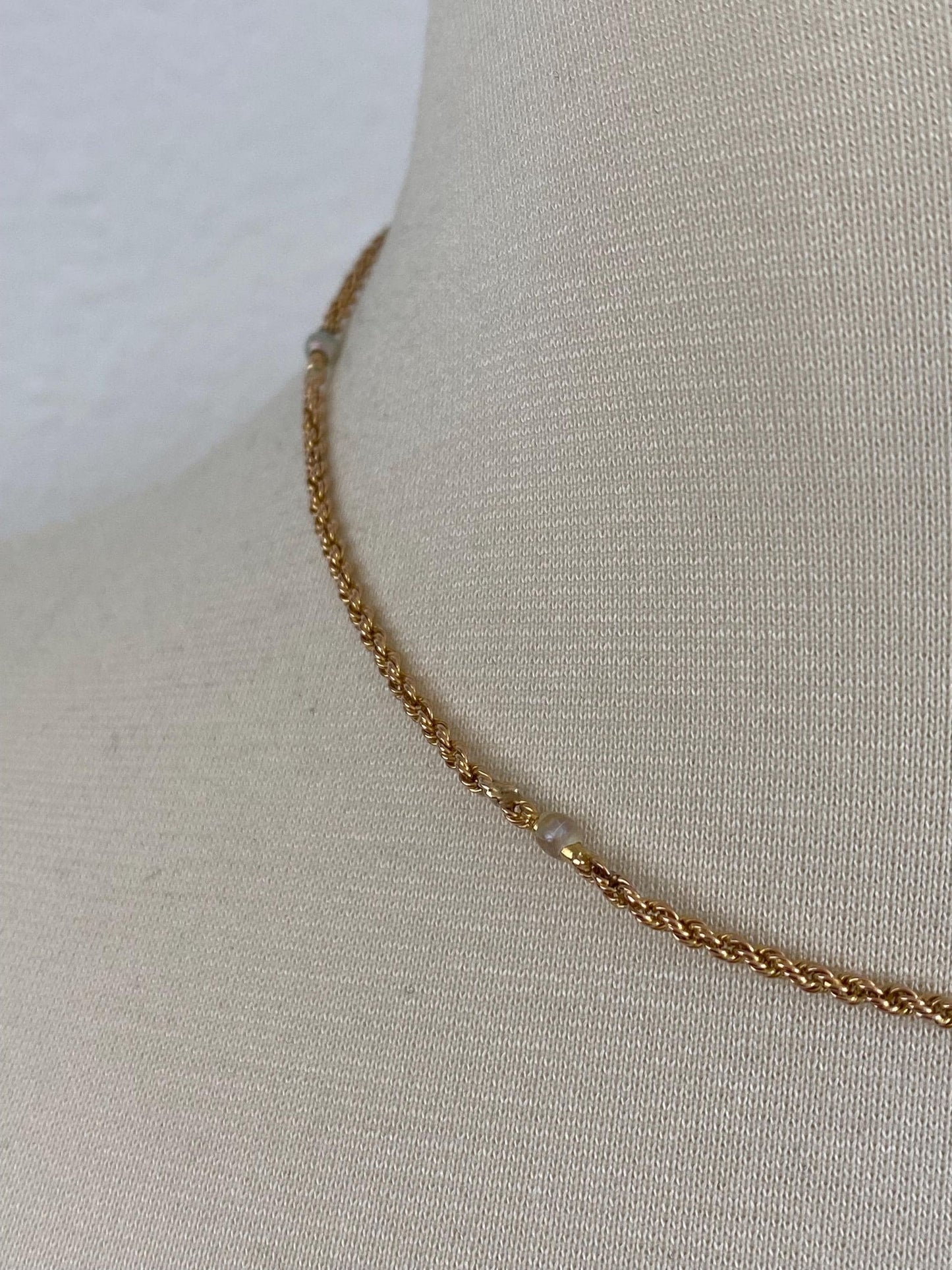 Vintage Solid 18k Yellow Gold Pearls Rope Chain Necklace - 16 inches