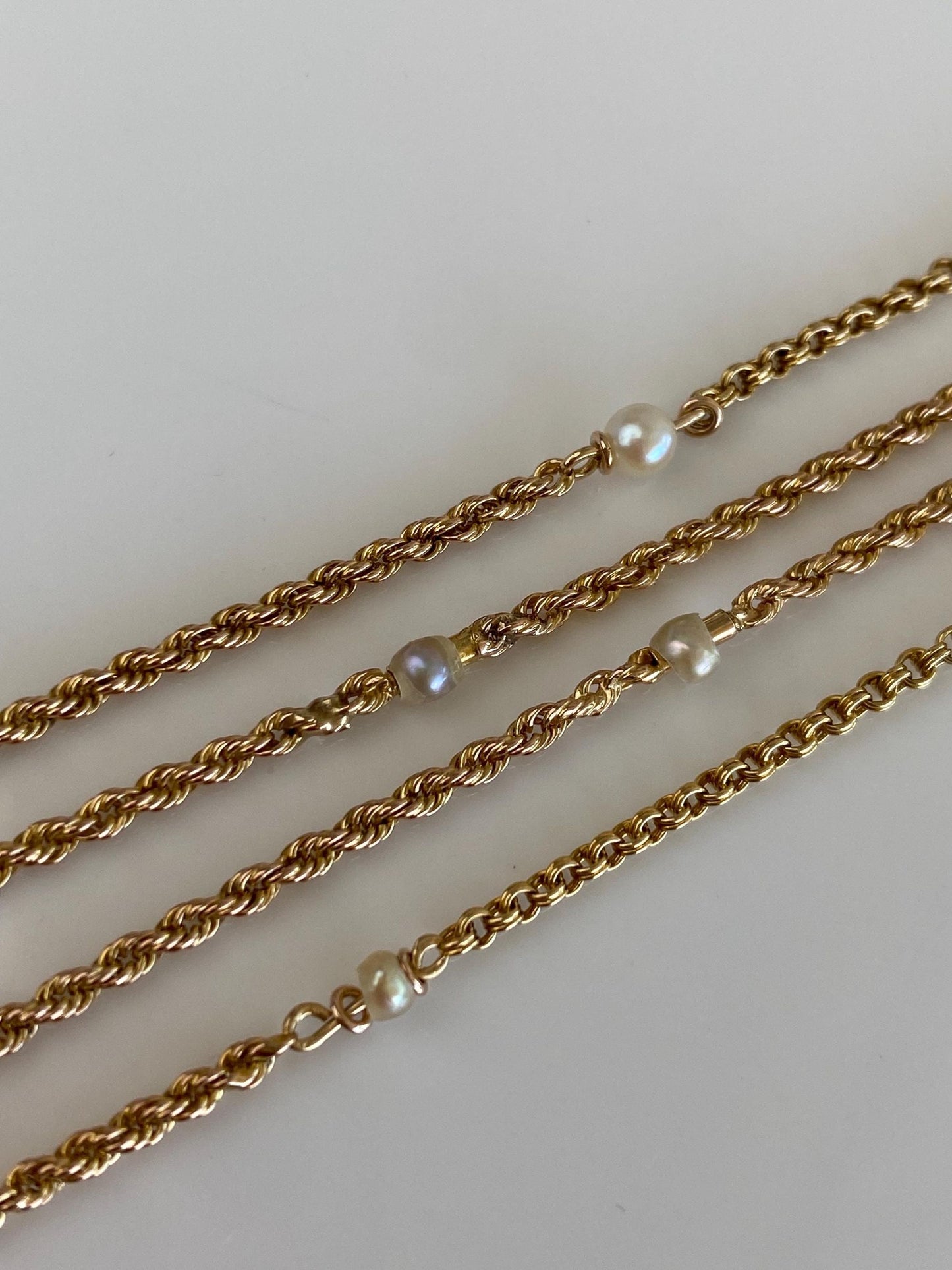 Vintage Solid 18k Yellow Gold Pearls Rope Chain Necklace - 16 inches