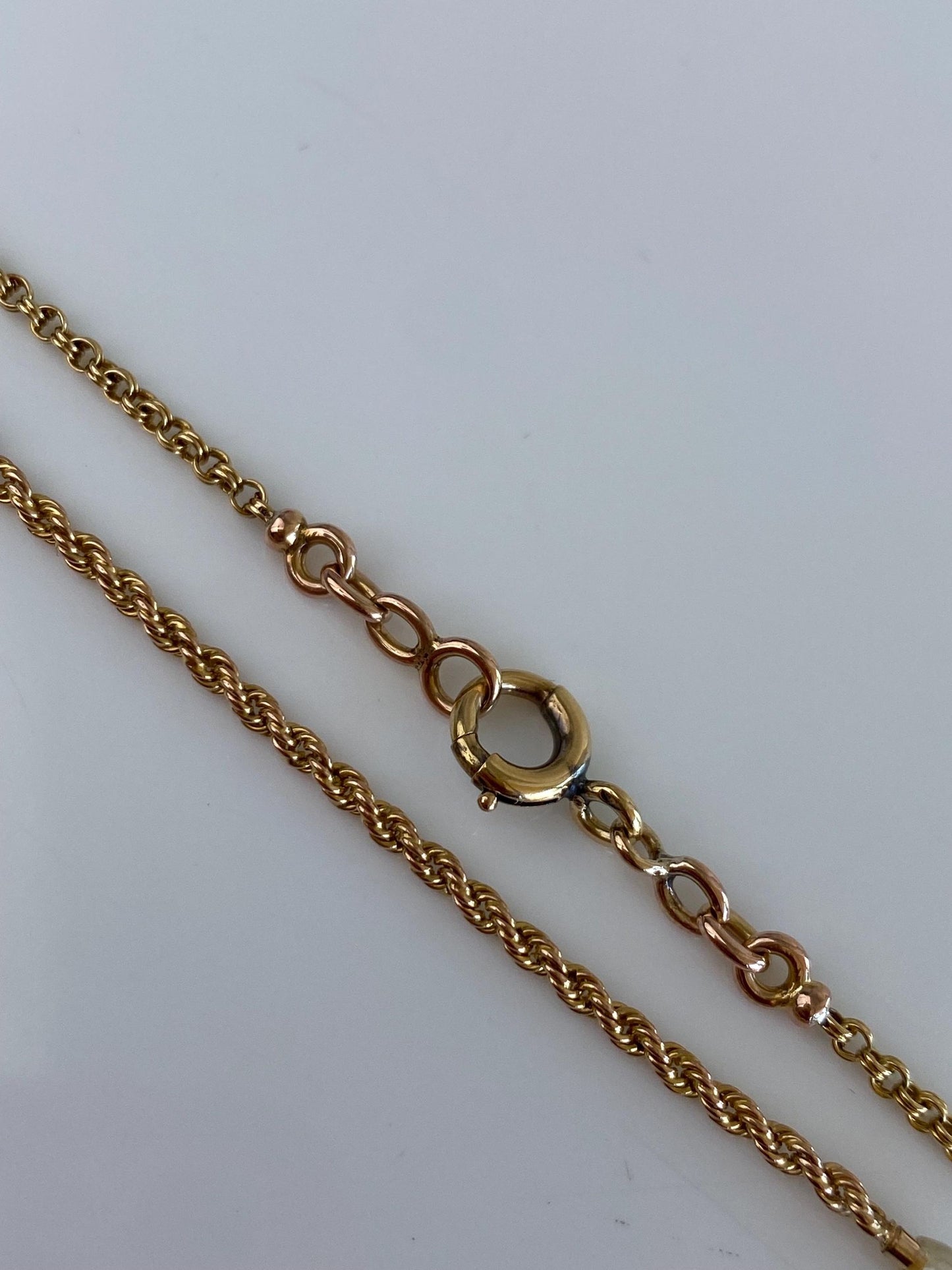 Vintage Solid 18k Yellow Gold Pearls Rope Chain Necklace - 16 inches