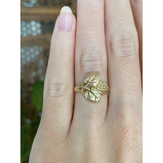 Solid 10k Black Hills Gold Grape Vine Ring - Size 5