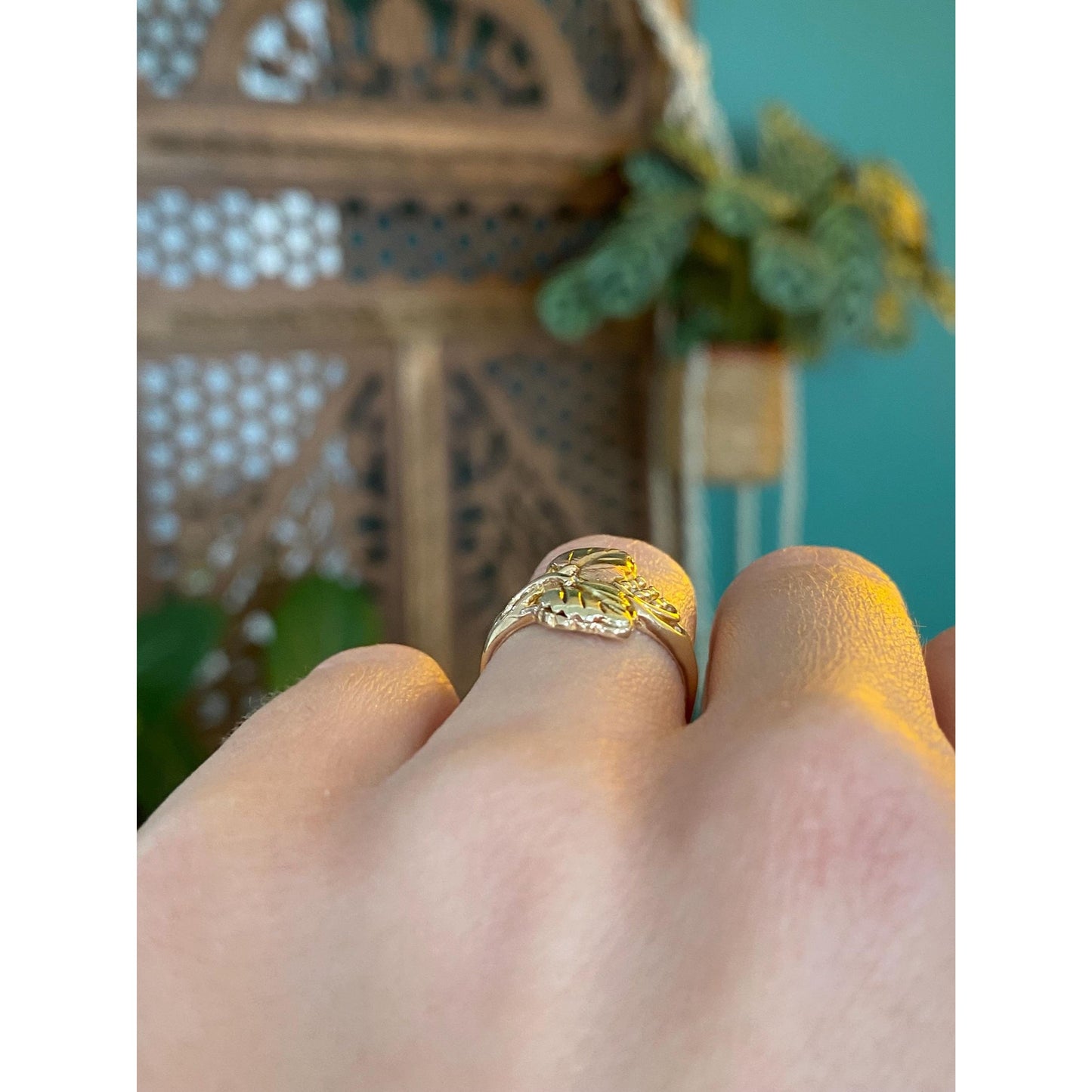Solid 10k Black Hills Gold Grape Vine Ring - Size 5