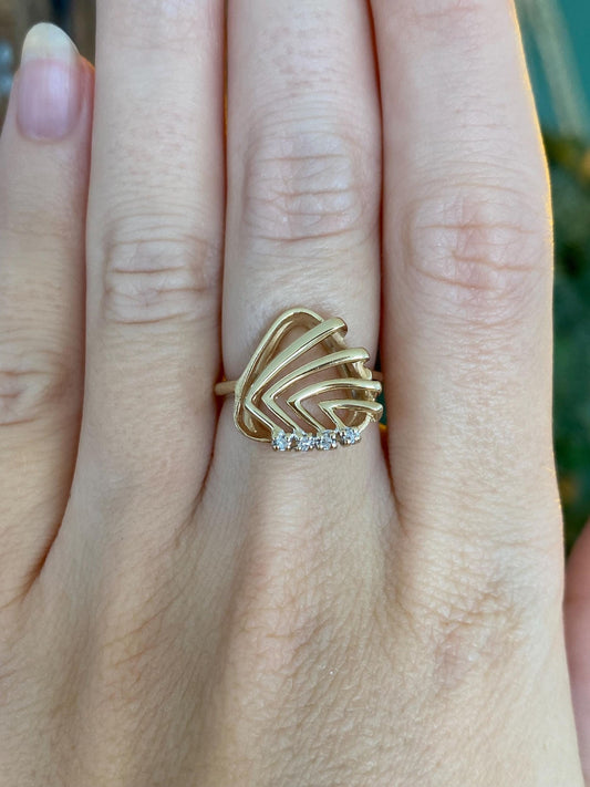 Vintage Solid 14k Yellow Gold Diamonds Open Work Ring - Size 6