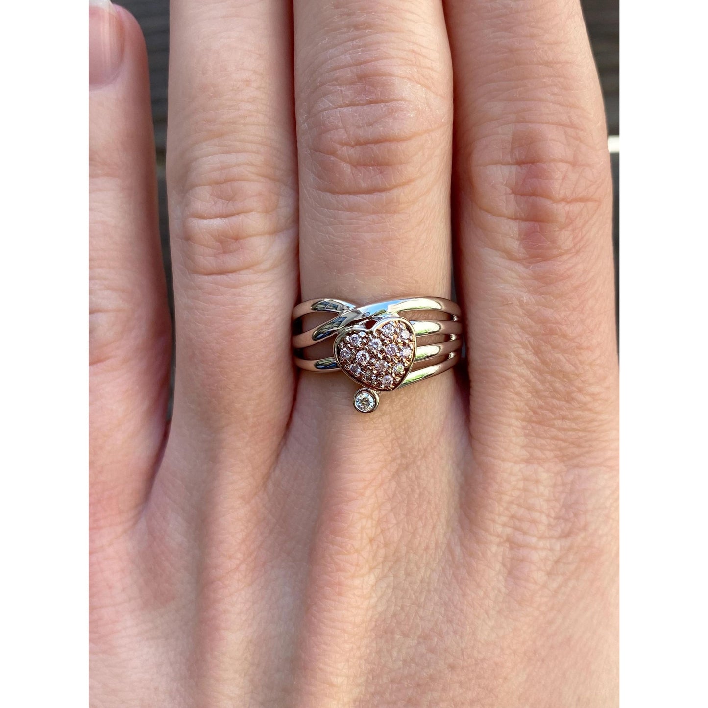 Vintage Solid 14k Rosey & White Gold Diamond Heart Ring - Size 7