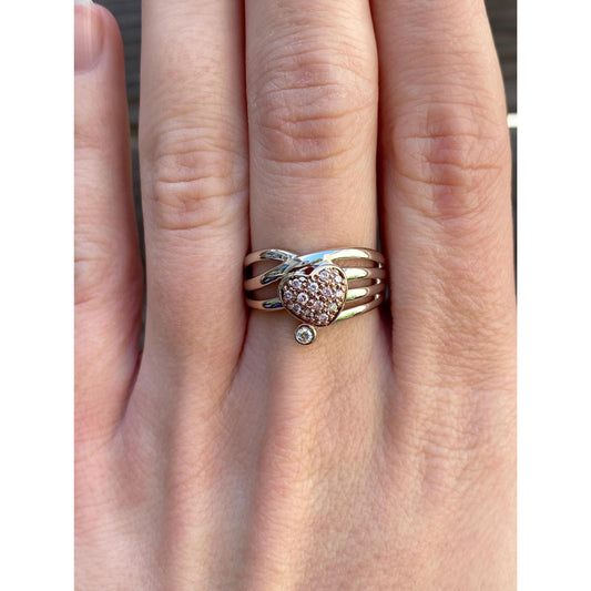 Vintage Solid 14k Rosey & White Gold Diamond Heart Ring - Size 7