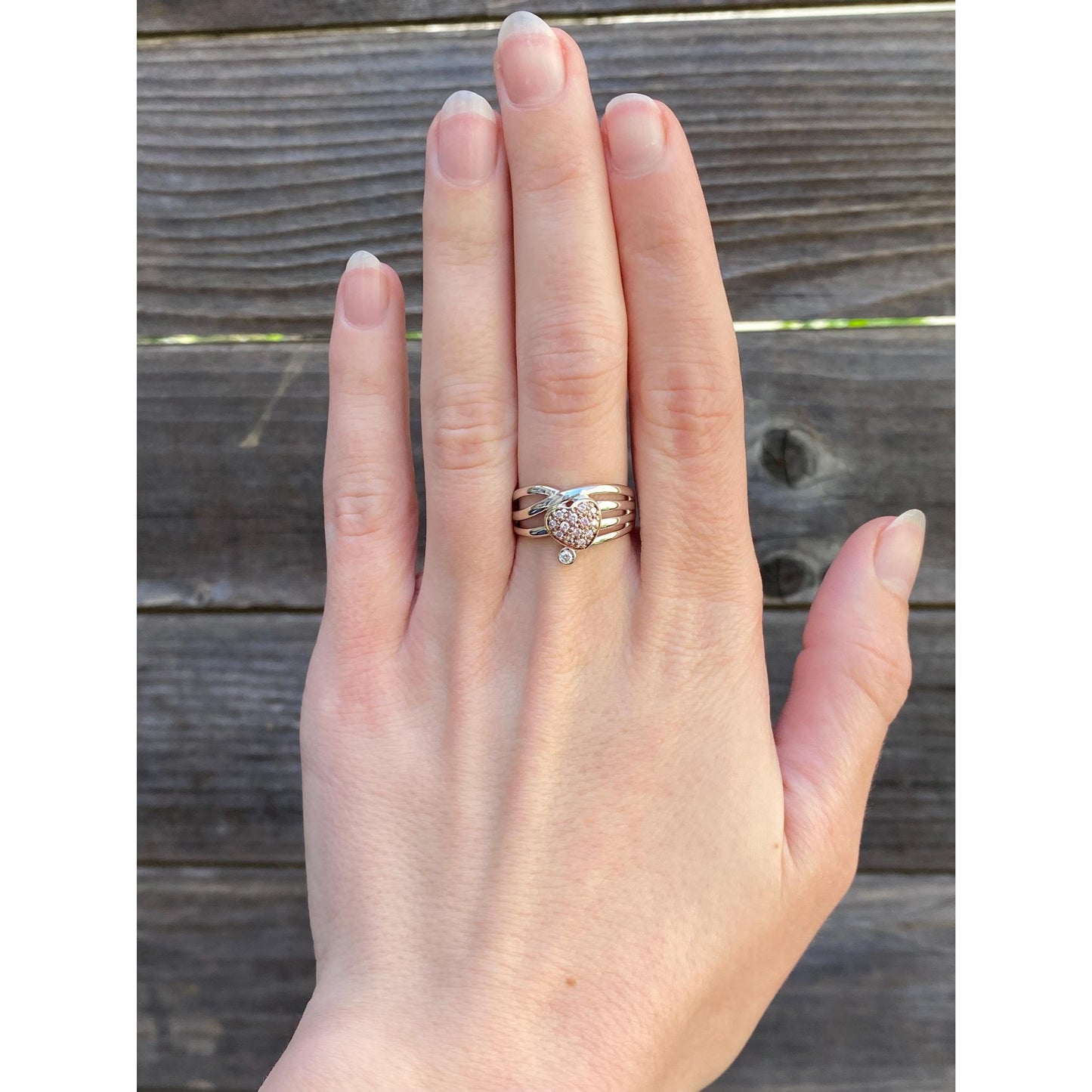 Vintage Solid 14k Rosey & White Gold Diamond Heart Ring - Size 7