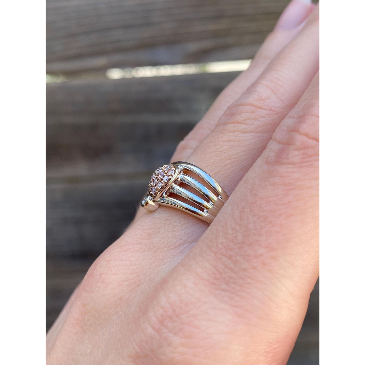 Vintage Solid 14k Rosey & White Gold Diamond Heart Ring - Size 7